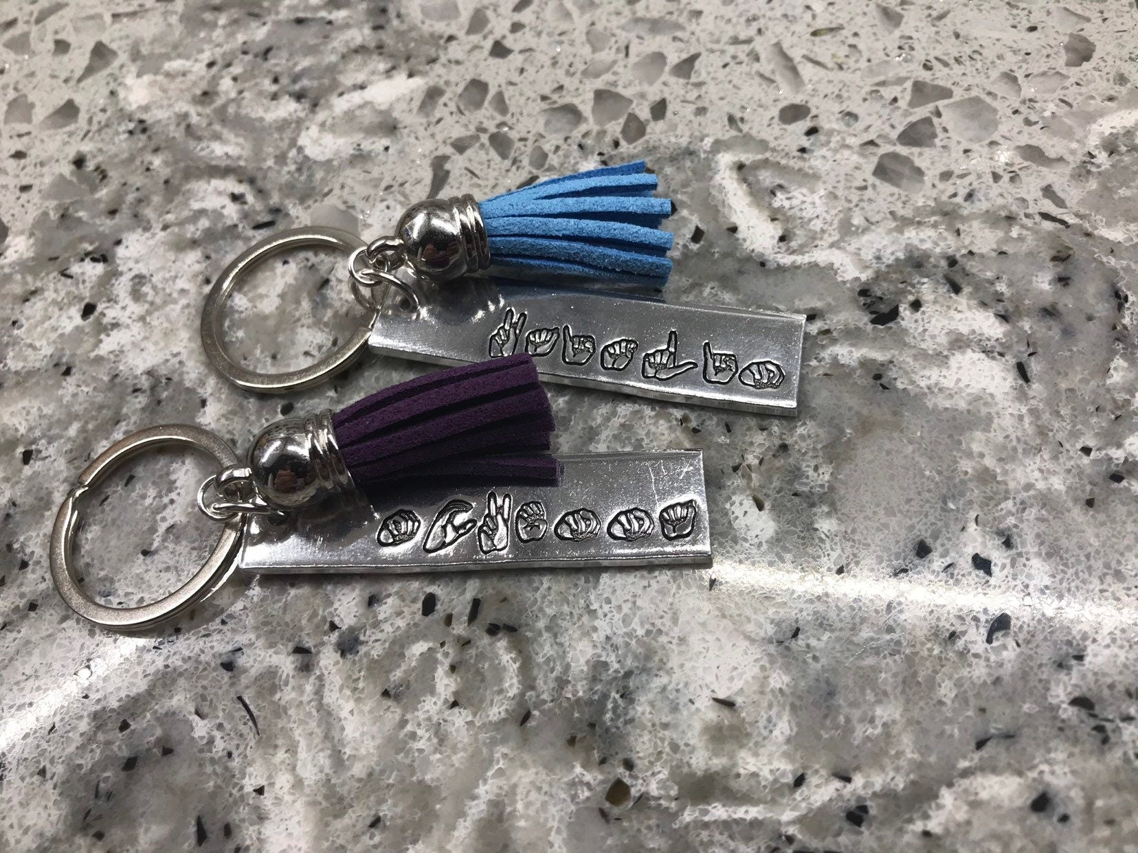 ASL Custom Name Tassel Keychain | American Sign Language Gift | ASL Fingerspelling | Name Sign Jewelry | Finger Alphabet | Interpret