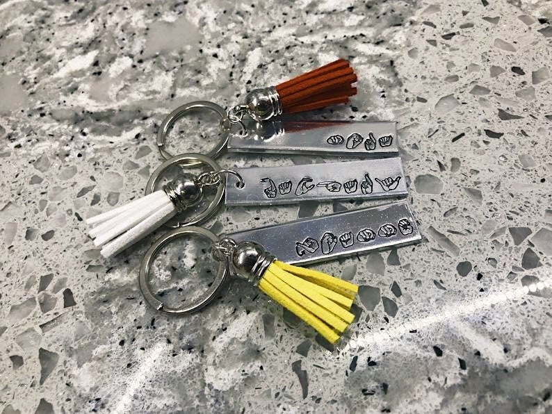 ASL Custom Name Tassel Keychain | American Sign Language Gift | ASL Fingerspelling | Name Sign Jewelry | Finger Alphabet | Interpret