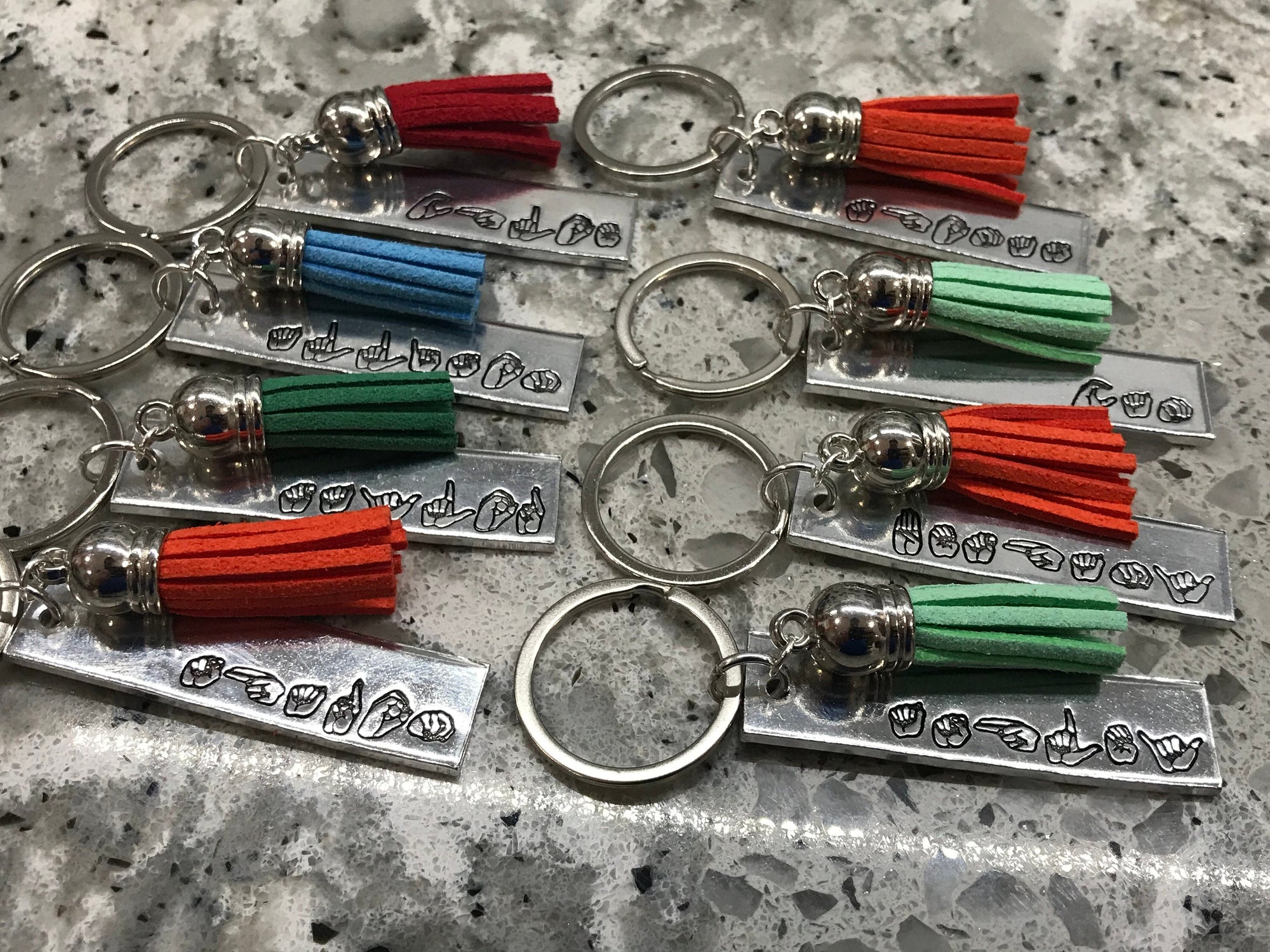ASL Custom Name Tassel Keychain | American Sign Language Gift | ASL Fingerspelling | Name Sign Jewelry | Finger Alphabet | Interpret