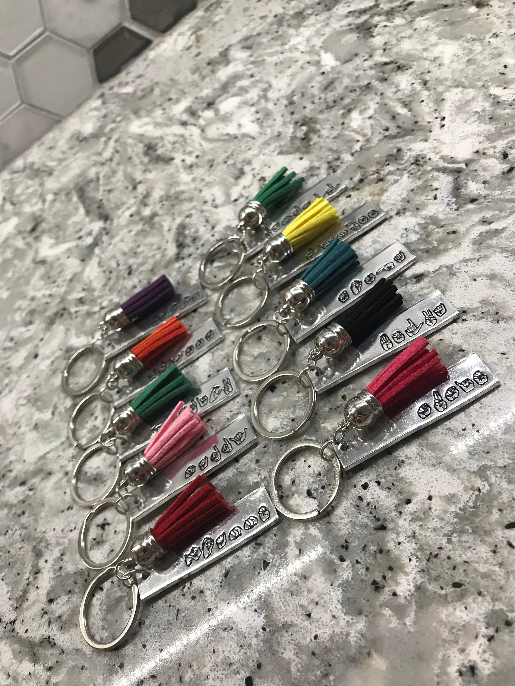 ASL Custom Name Tassel Keychain | American Sign Language Gift | ASL Fingerspelling | Name Sign Jewelry | Finger Alphabet | Interpret