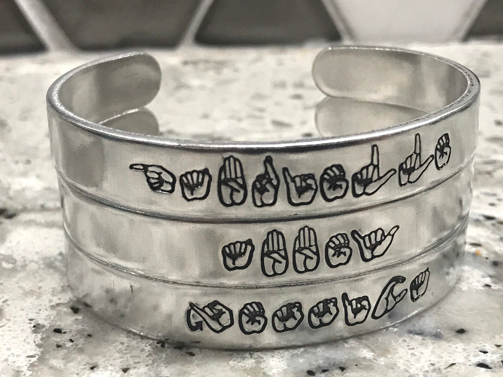 ASL Name Bangle Bracelet | American Sign Language Gift | ASL Fingerspelling | Sign Jewelry | Name Sign Jewelry | Finger Alphabet | Interpret