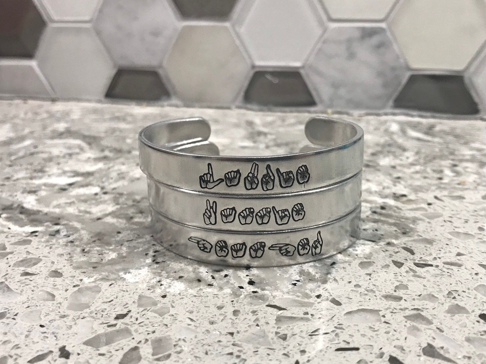 ASL Name Bangle Bracelet | American Sign Language Gift | ASL Fingerspelling | Sign Jewelry | Name Sign Jewelry | Finger Alphabet | Interpret