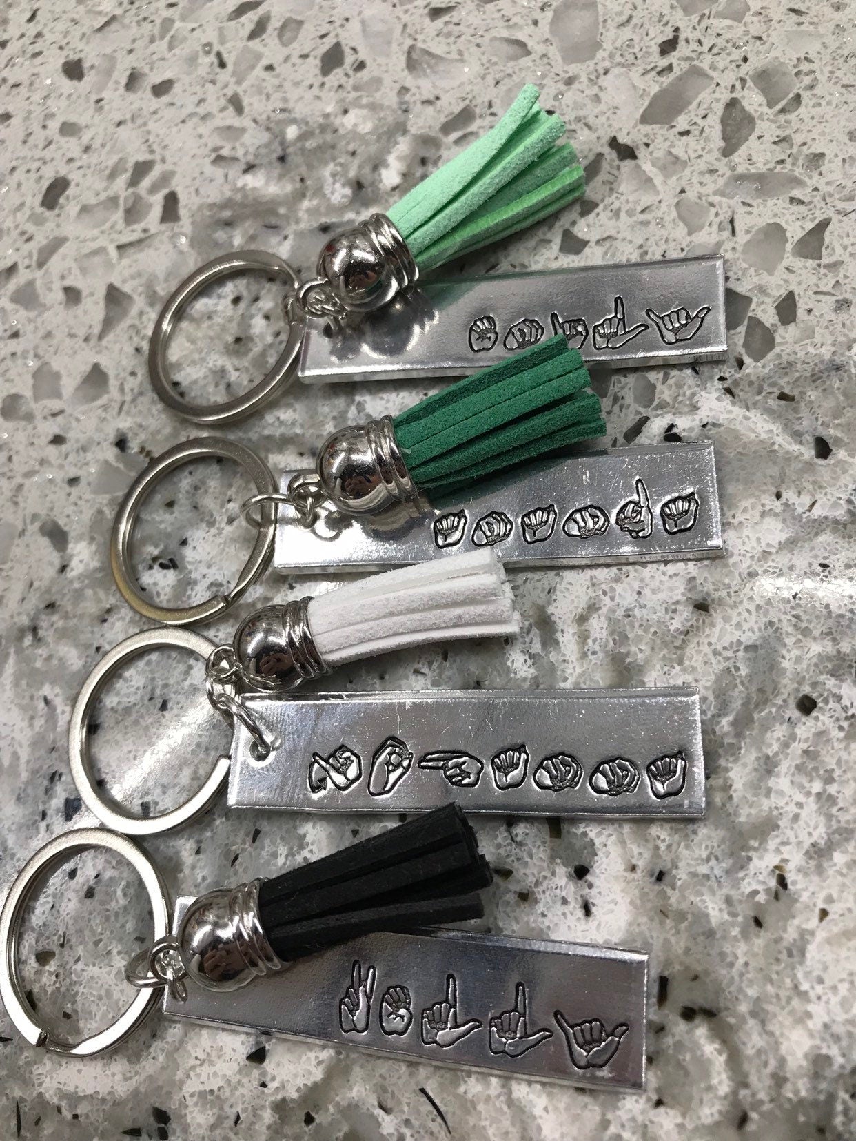 ASL Custom Name Tassel Keychain | American Sign Language Gift | ASL Fingerspelling | Name Sign Jewelry | Finger Alphabet | Interpret