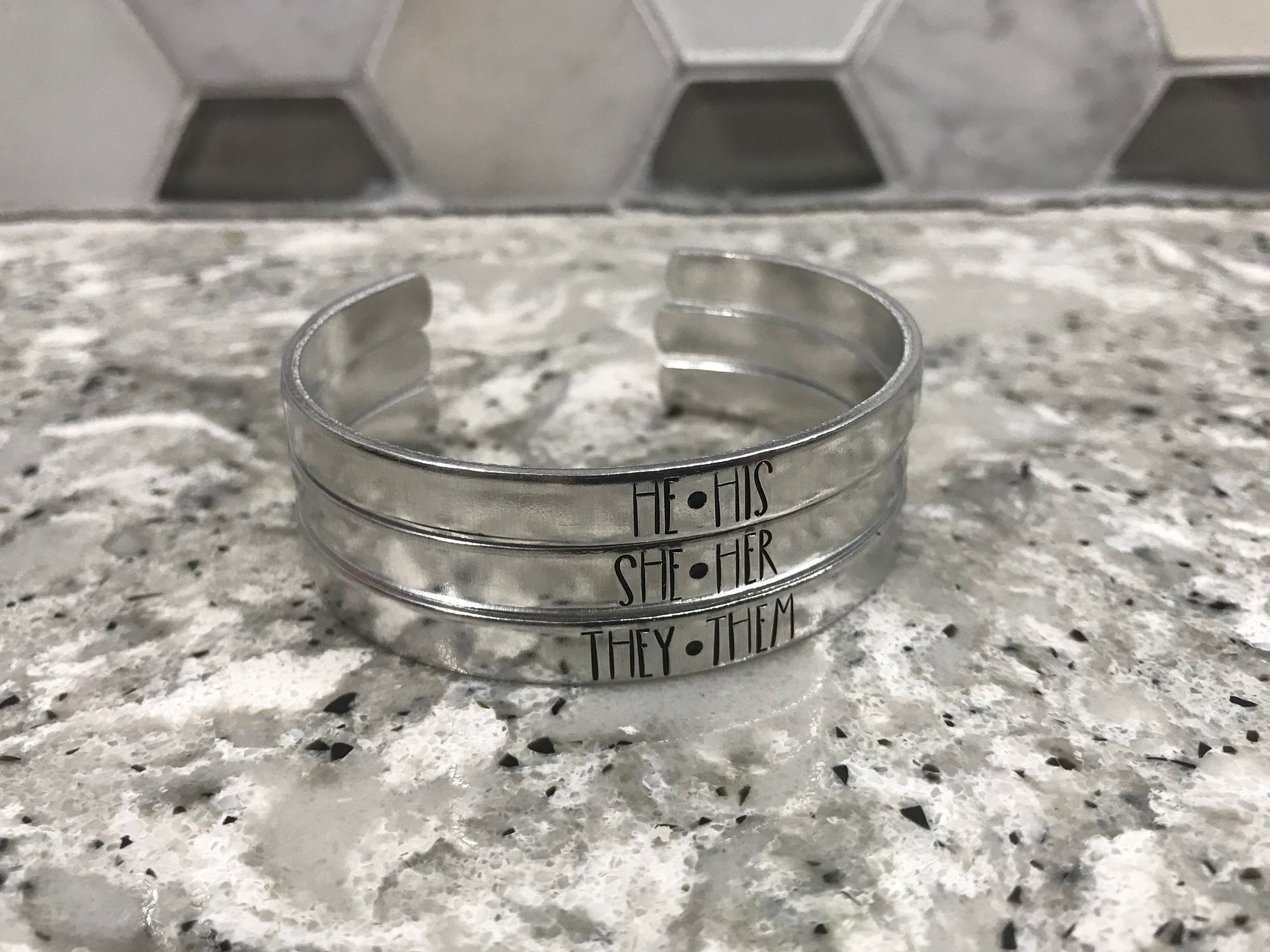 Pronoun Bangle Bracelet | He Him | She Her | They Them | Xe Xem Ze Zir | Transgender | LGBTQ Pride | Genderfluid | Nonbinary Ally