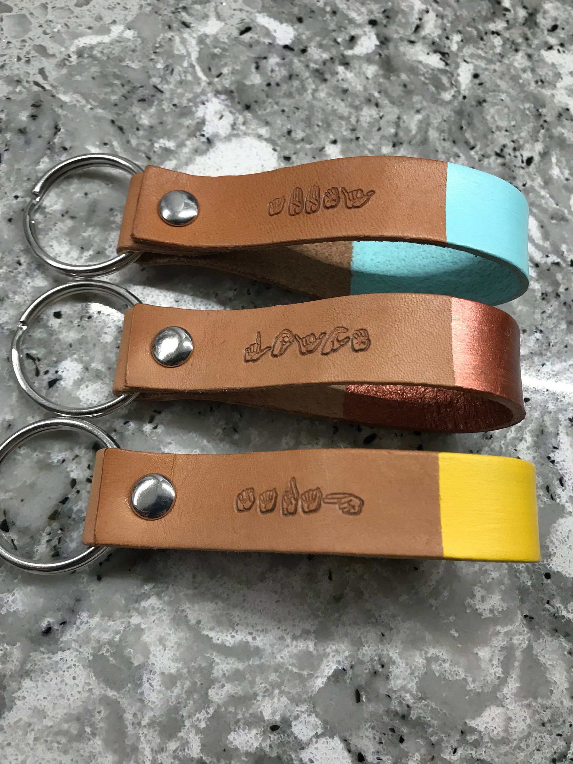 16 COLORS: Custom Color ASL Personalized Name Leather Keychain | American Sign Language Gift | ASL Fingerspelling | Finger Alphabet