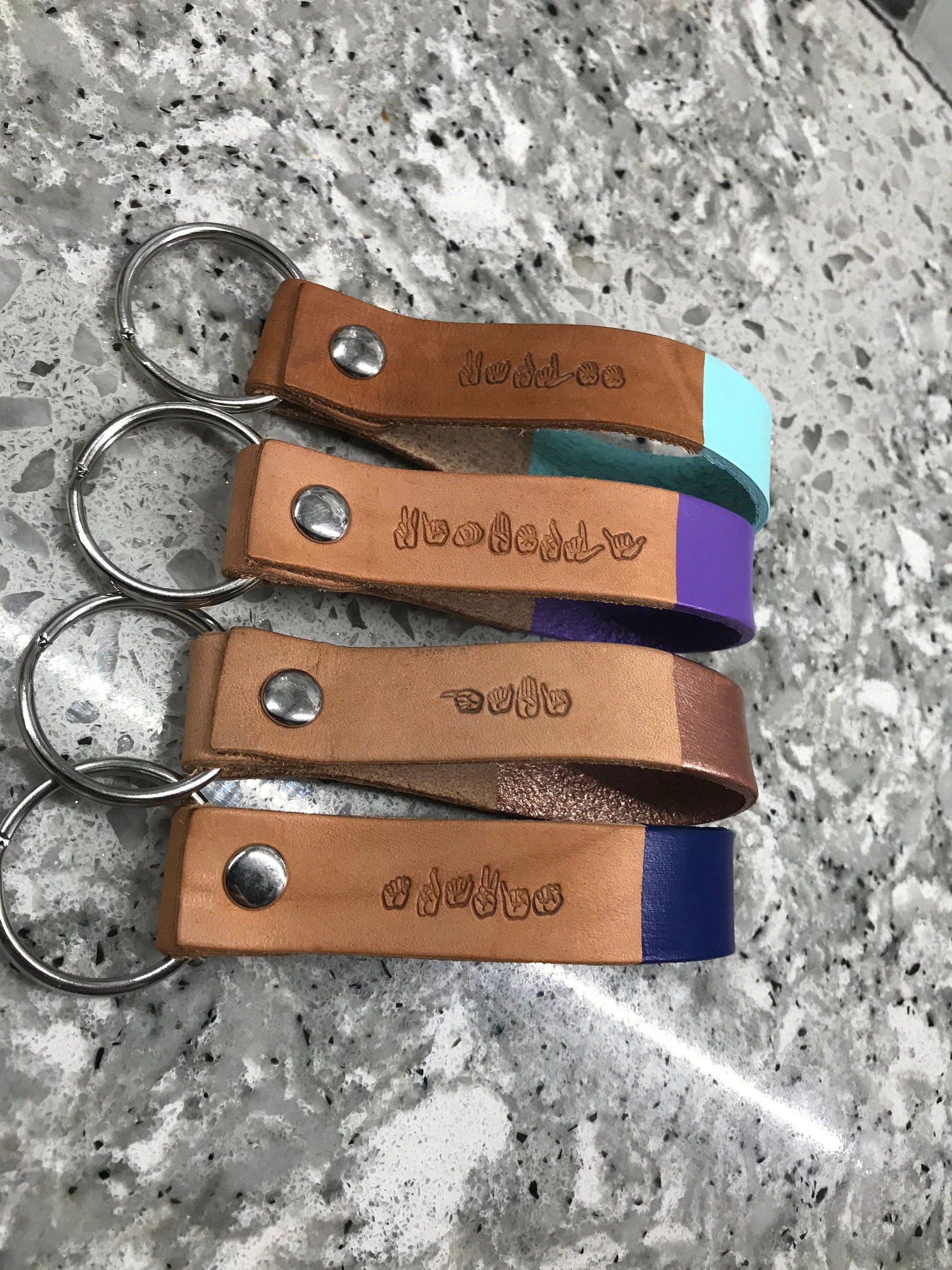 16 COLORS: Custom Color ASL Personalized Name Leather Keychain | American Sign Language Gift | ASL Fingerspelling | Finger Alphabet