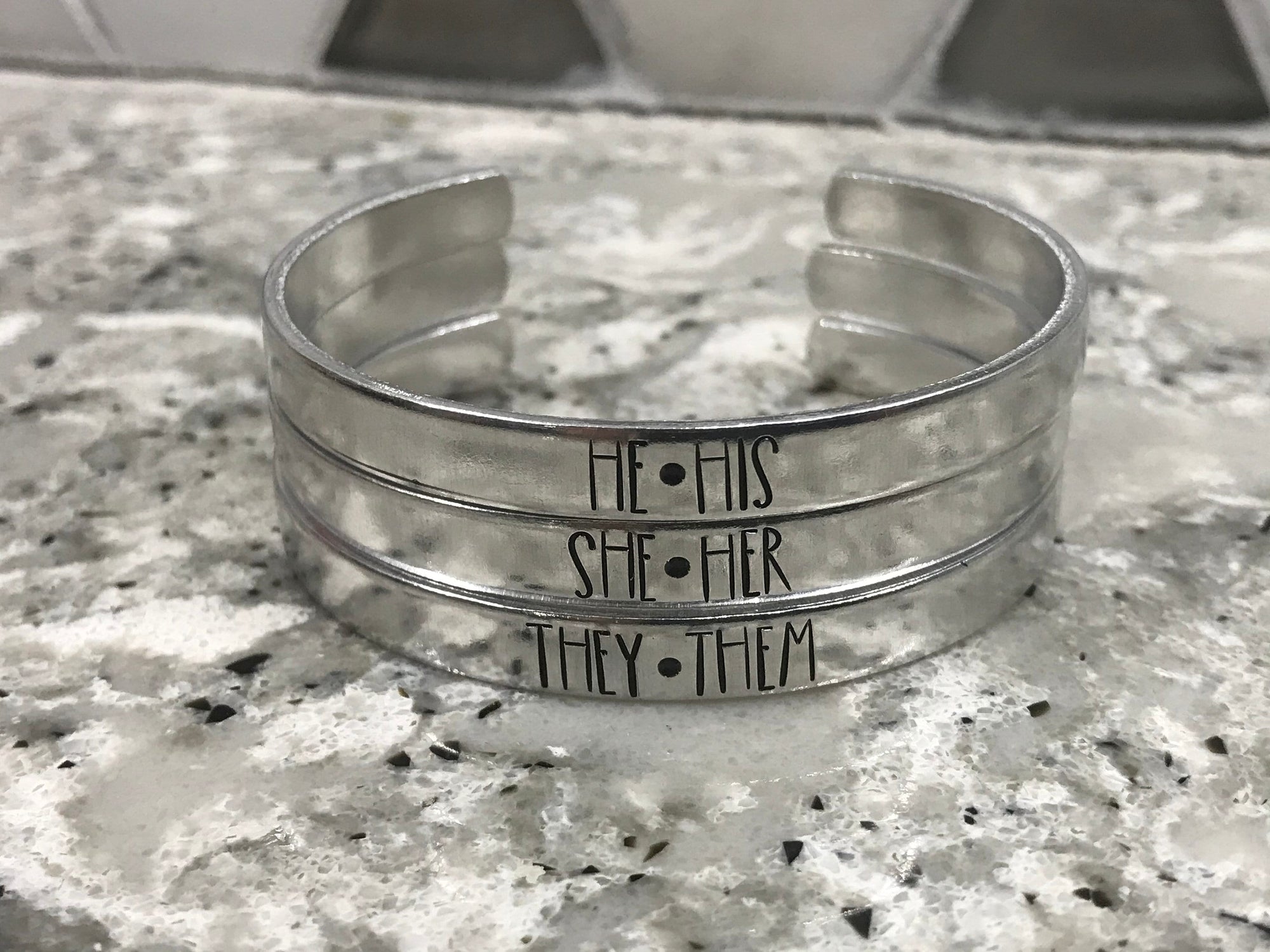 Pronoun Bangle Bracelet | He Him | She Her | They Them | Xe Xem Ze Zir | Transgender | LGBTQ Pride | Genderfluid | Nonbinary Ally