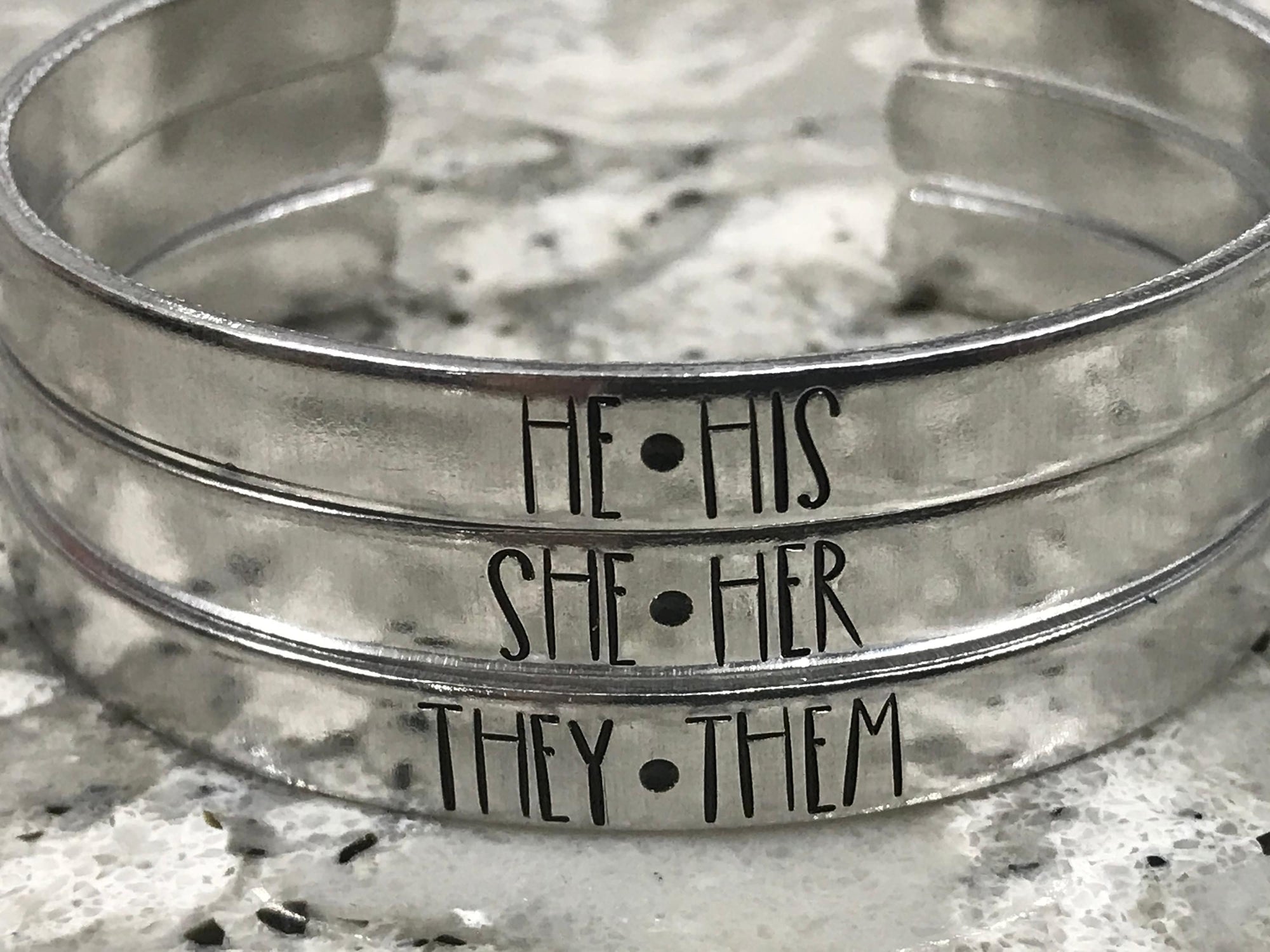 Pronoun Bangle Bracelet | He Him | She Her | They Them | Xe Xem Ze Zir | Transgender | LGBTQ Pride | Genderfluid | Nonbinary Ally