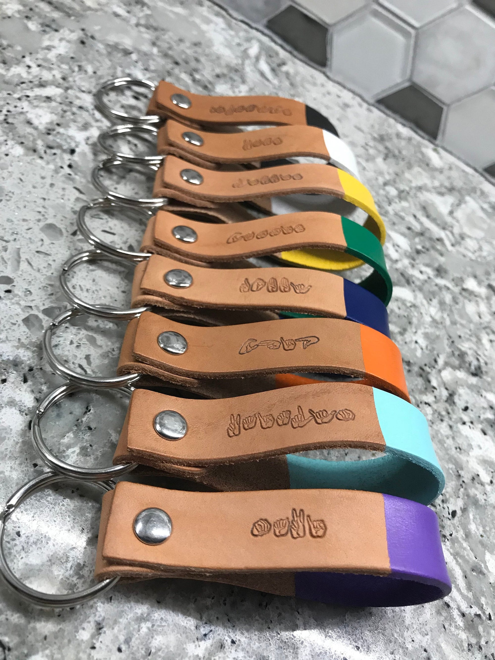 16 COLORS: Custom Color ASL Personalized Name Leather Keychain | American Sign Language Gift | ASL Fingerspelling | Finger Alphabet