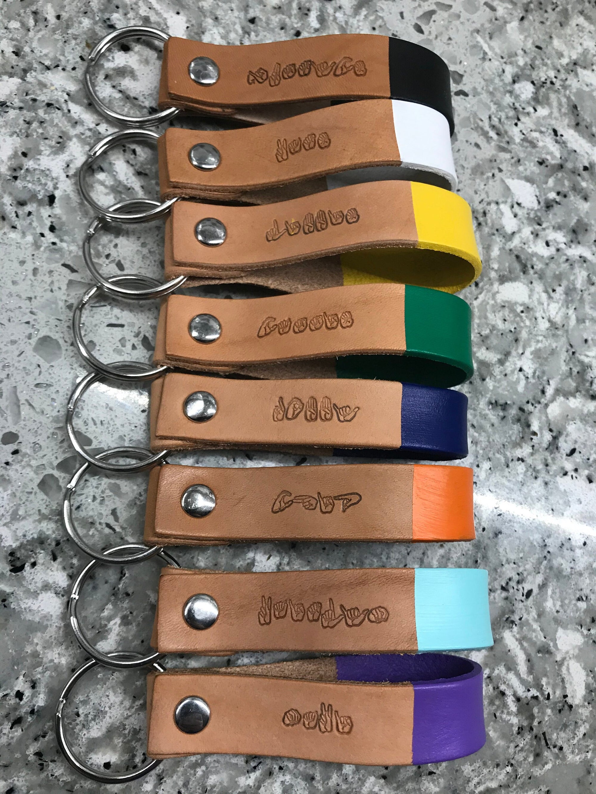 16 COLORS: Custom Color ASL Personalized Name Leather Keychain | American Sign Language Gift | ASL Fingerspelling | Finger Alphabet