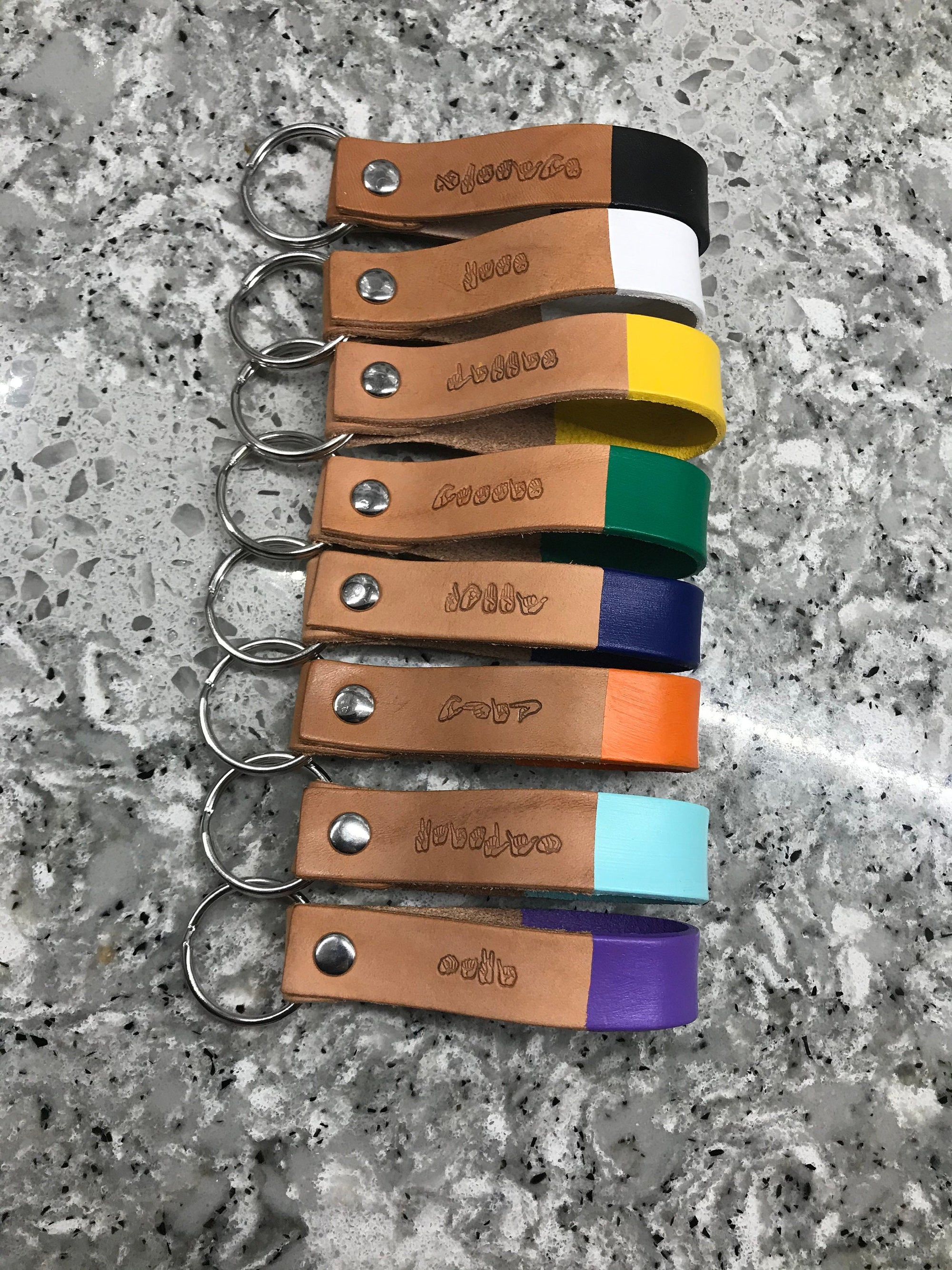 16 COLORS: Custom Color ASL Personalized Name Leather Keychain | American Sign Language Gift | ASL Fingerspelling | Finger Alphabet