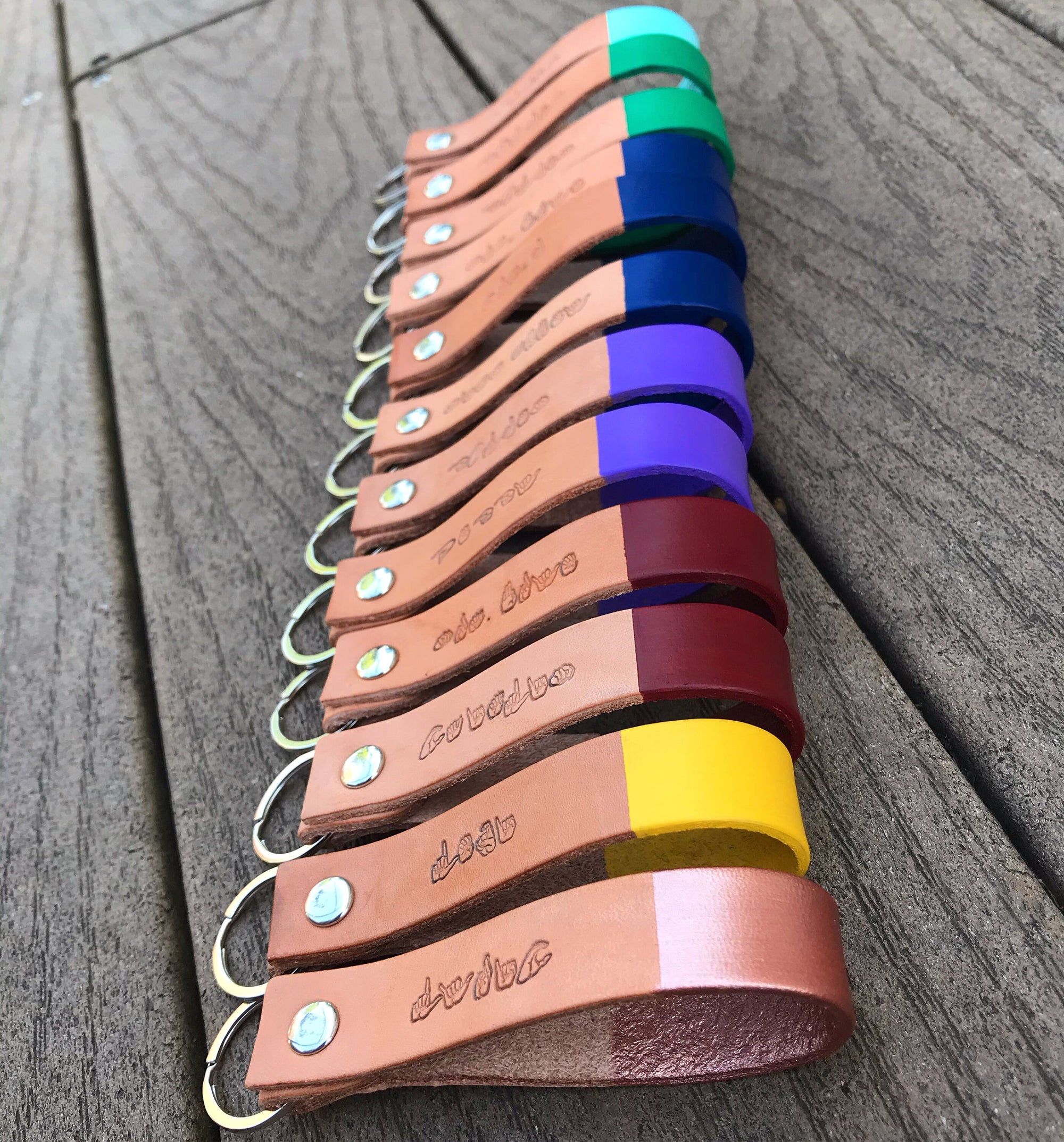 16 COLORS: Custom Color ASL Personalized Name Leather Keychain | American Sign Language Gift | ASL Fingerspelling | Finger Alphabet