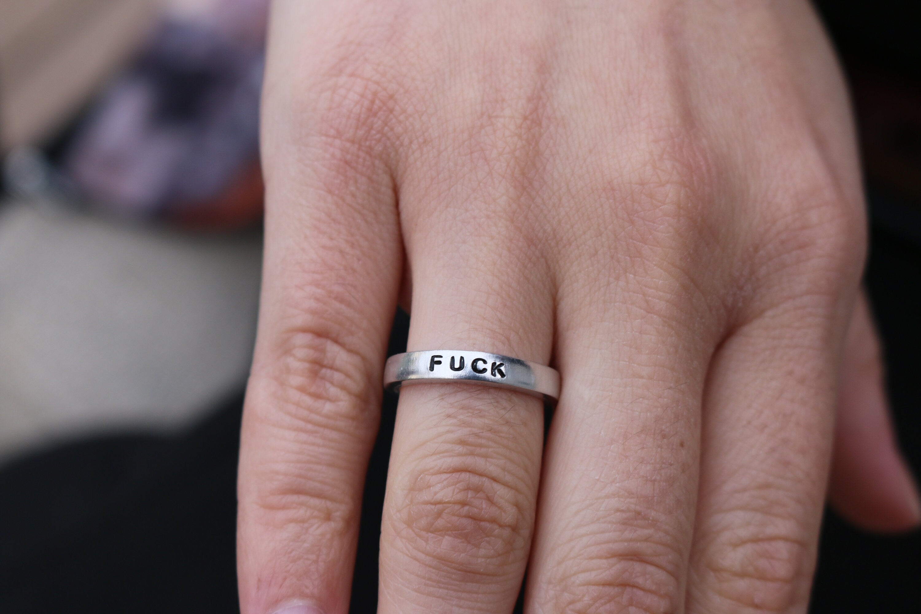 Fuck Dainty Silver Stacking Ring | Mature Funny Jewelry | F Word Jewelry | Funny Unique | Zero Fucks | Swear Curse | Cuss Word | Fuck 2020