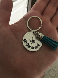 ASL I Love You Custom Name Tassel Keychain | American Sign Language Gift | ASL Fingerspelling | ASL Love Hand | Finger Alphabet | Interpret