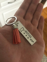 Besties Long Distance Relationship State Tassel Keychain (1) | USA State To State | Couples Living Apart | Going Away | College Student Gift