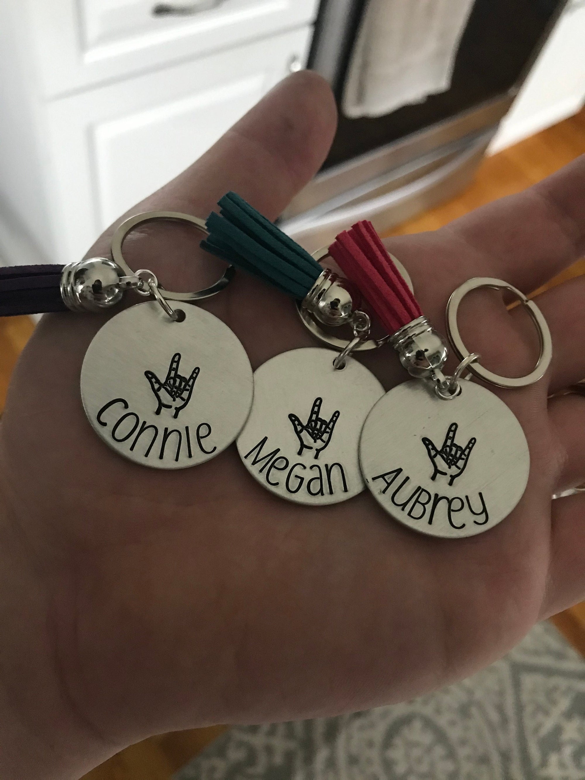 ASL I Love You Custom Name Tassel Keychain | American Sign Language Gift | ASL Fingerspelling | ASL Love Hand | Finger Alphabet | Interpret