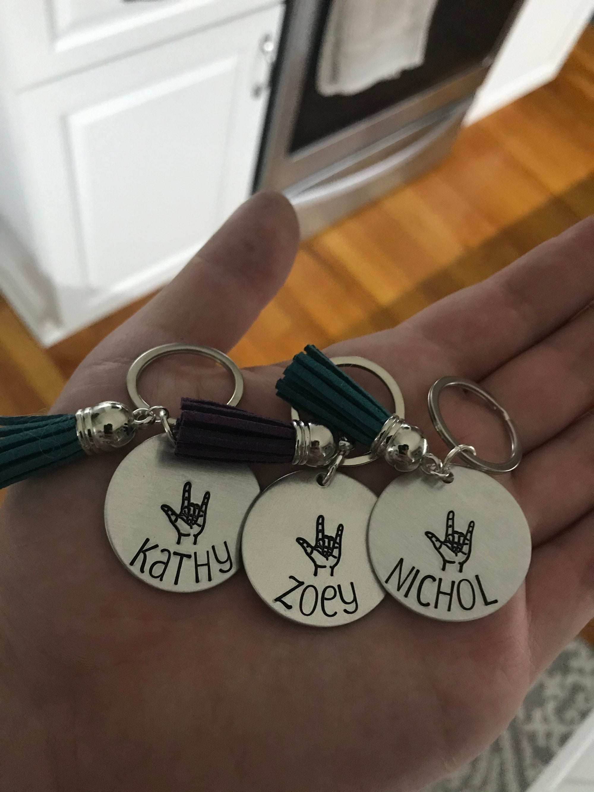 ASL I Love You Custom Name Tassel Keychain | American Sign Language Gift | ASL Fingerspelling | ASL Love Hand | Finger Alphabet | Interpret
