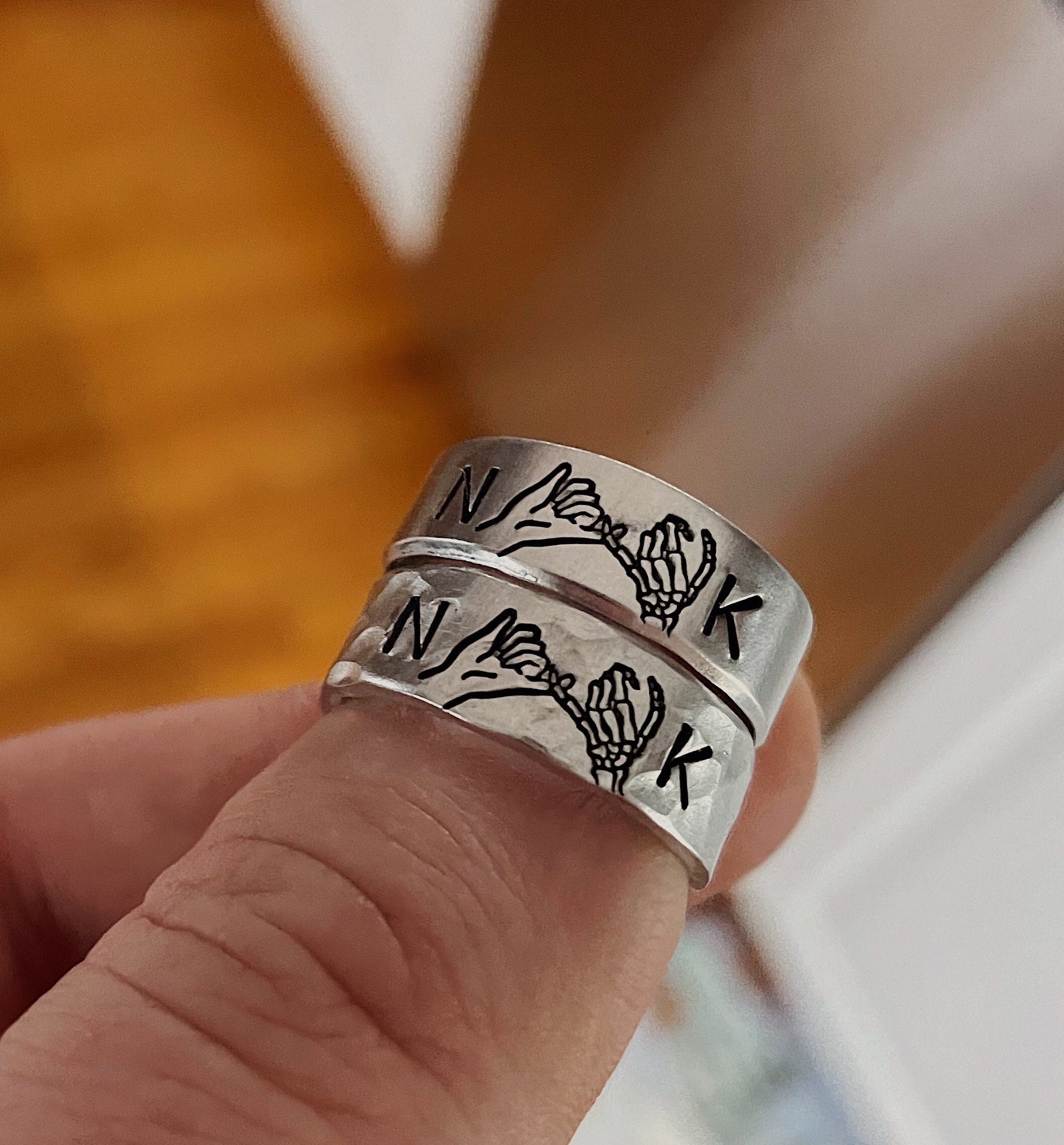1 Custom Initials Skeleton Pinky Swear Minimalist Stacking Ring | Pinky Promise Ring | Best Friend Gifts | Dainty Silver Ring | I Swear