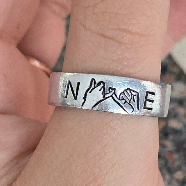 1 Custom Initials Pinky Swear Minimalist Stacking Ring | Pinky Promise Ring | Best Friend Birthday Gifts | Dainty Silver Ring | I Swear