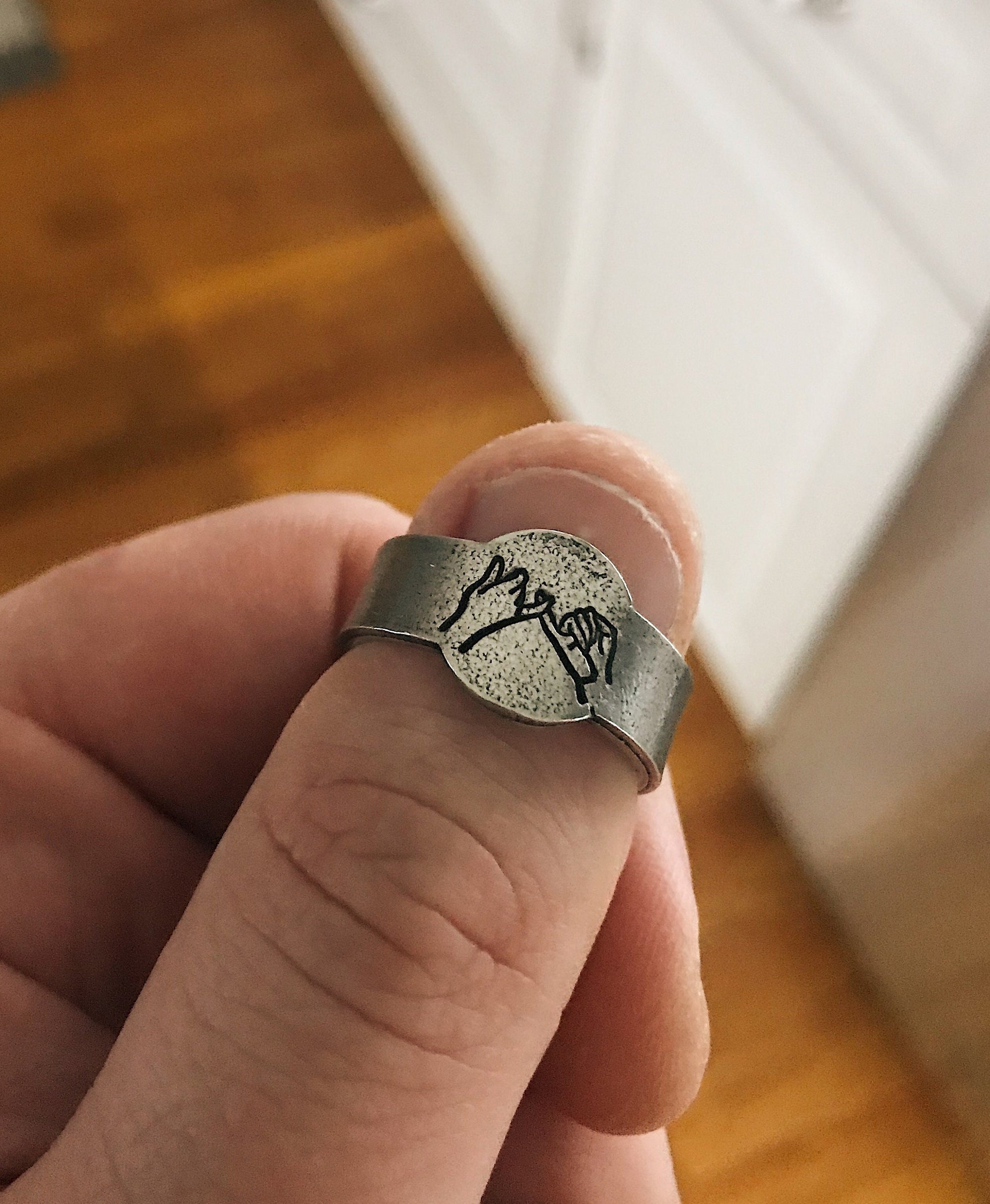 Rustic Pinky Swear Signet Style Stacking Ring | Pinky Promise Ring | Best Friend Birthday Gifts | Dainty Silver | I Swear | Long Distance