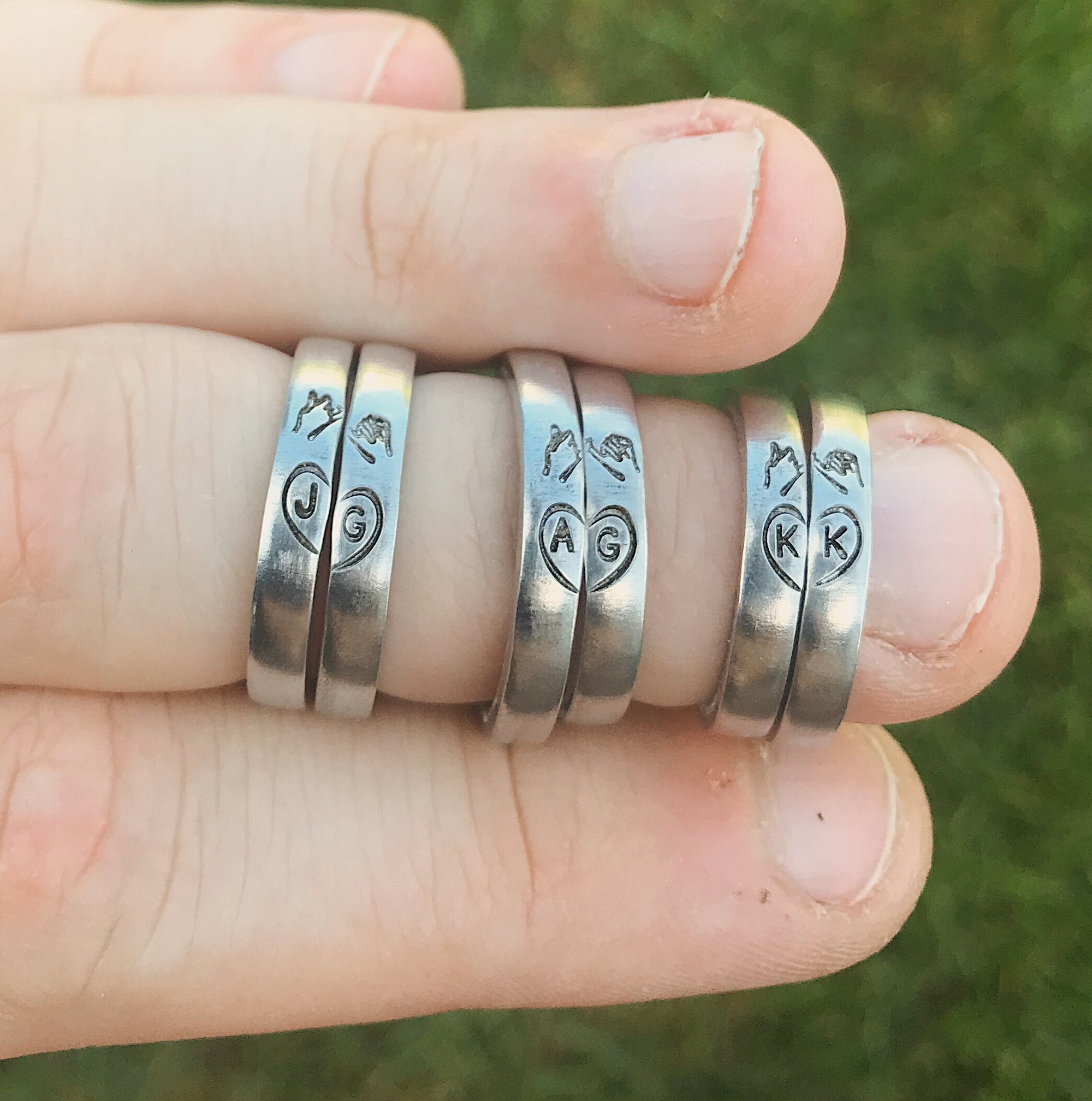 Mini Matching 2 Ring Custom Initials Pinky Swear Heart Stacking Ring Set | Pinky Promise Ring | Best Friend Birthday Gifts | Valentine's Day