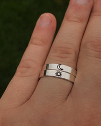 Matching 2 Ring Best Friend Sun & Moon Stacking Ring Set | Best Friend Birthday Gift | Rings for Sisters | Zodiac | Rings for Best Friends