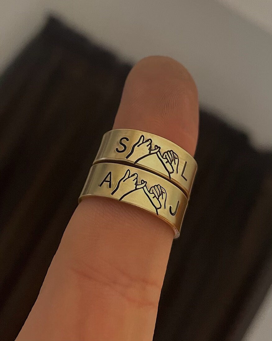 1 Custom Initials Pinky Swear Minimalist Stacking Ring | Pinky Promise Ring | Best Friend Birthday Gifts | Dainty Silver Ring | I Swear