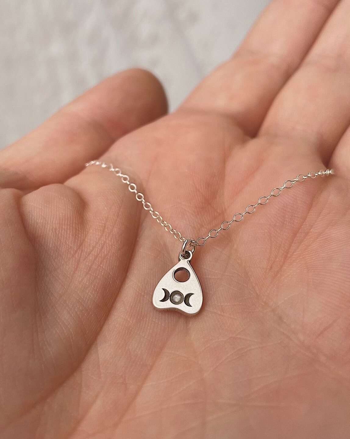 Dainty Planchette Sterling Silver Charm Necklace | Best Friend Birthday Gift | Halloween Necklace | Celestial Mystic Lunar Jewelry