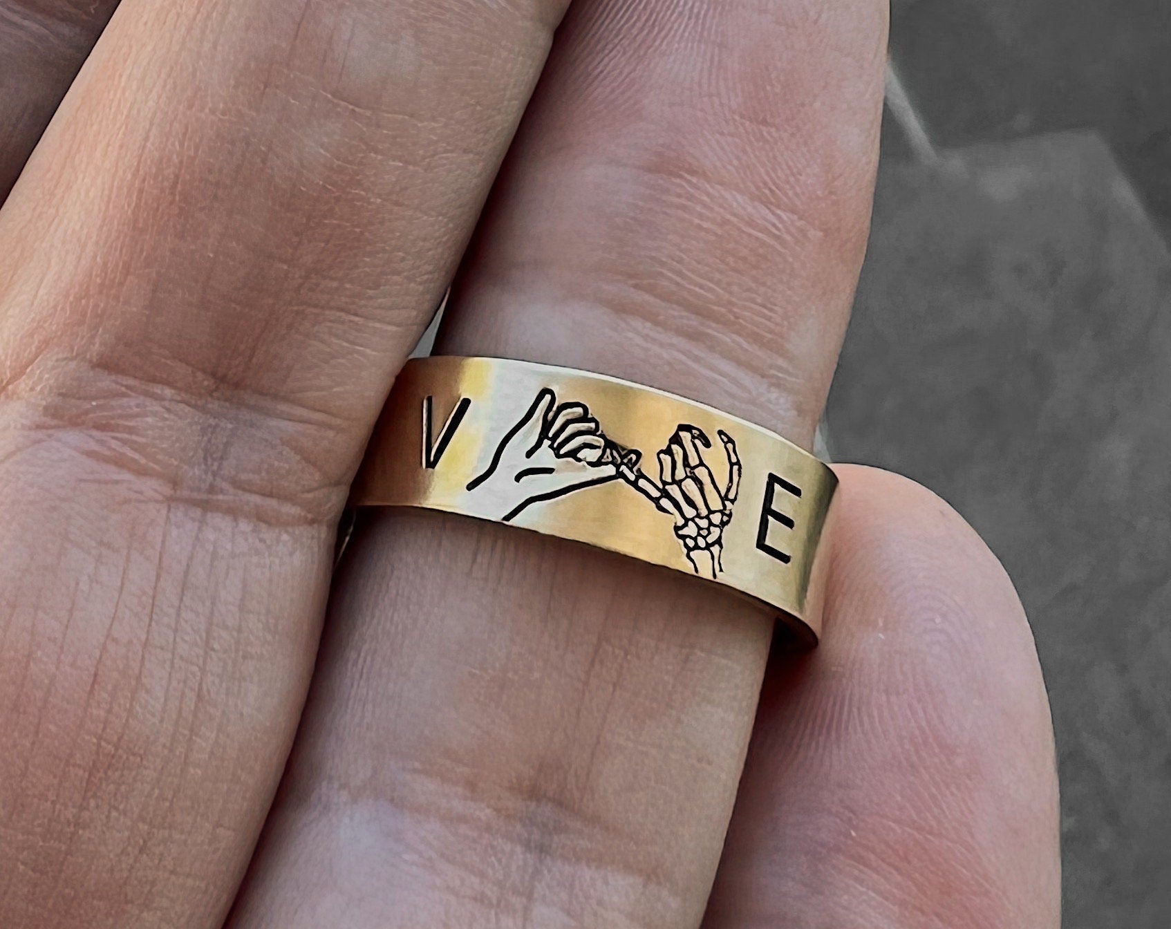 1 Custom Initials Skeleton Pinky Swear Minimalist Stacking Ring | Pinky Promise Ring | Best Friend Gifts | Dainty Silver Ring | I Swear
