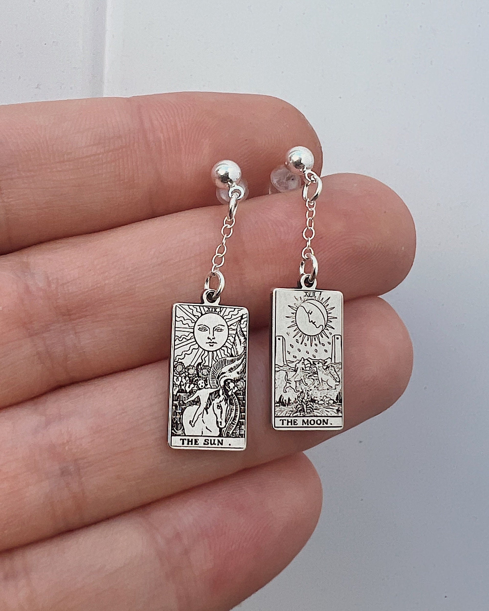 22 CARDS: Dainty Tarot Card Sterling Silver Dangle Earring | Best Friend Birthday Gift | Tarot Card Earrings | Celestial Mystic Jewelry