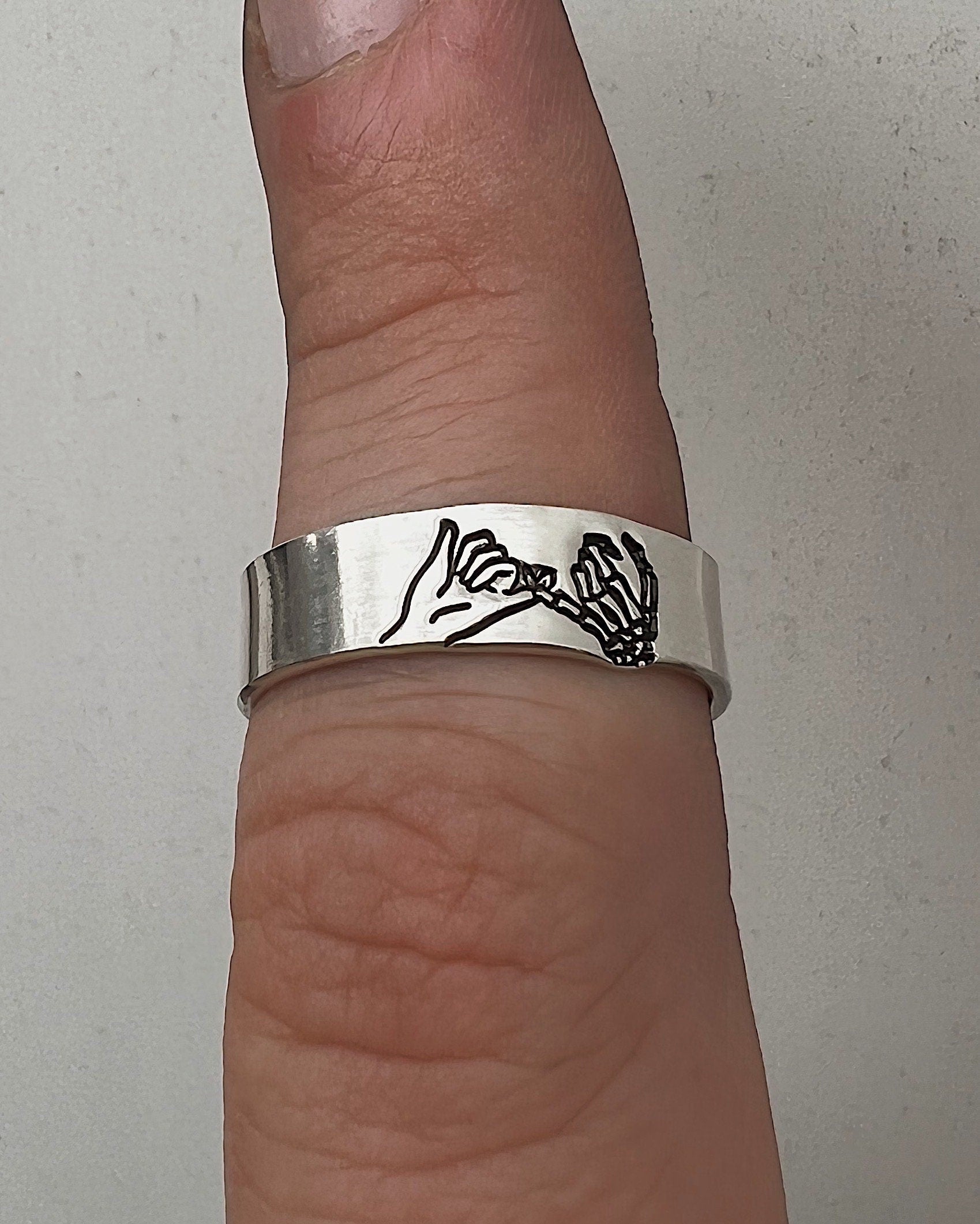 Skeleton Pinky Swear Minimalist Stacking Ring | Goth Pinky Promise Ring | Best Friend BFFs | Dainty Silver | I Swear | Halloween Skeleton