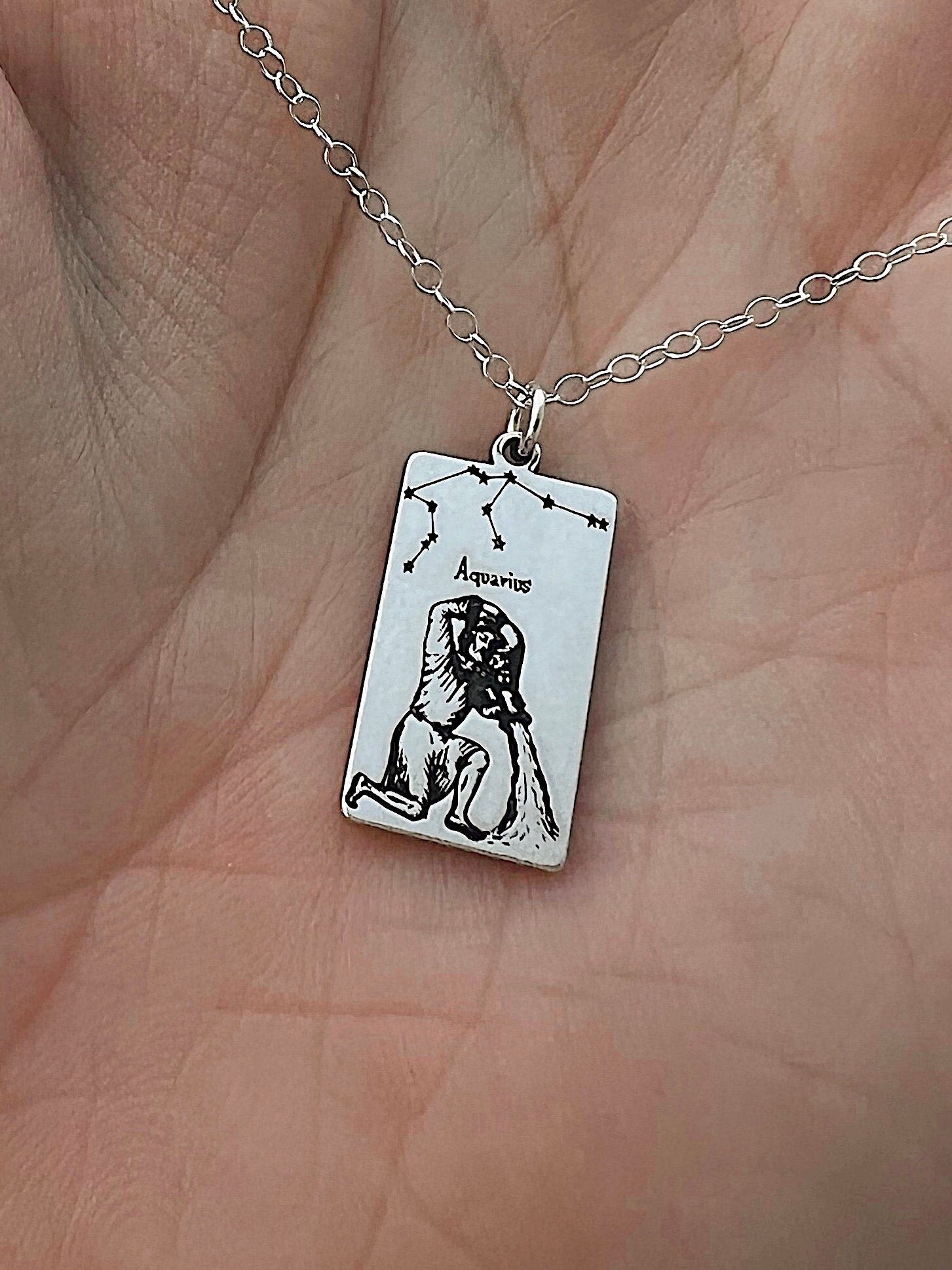 Aquarius Zodiac Sign Necklace - Sterling Silver