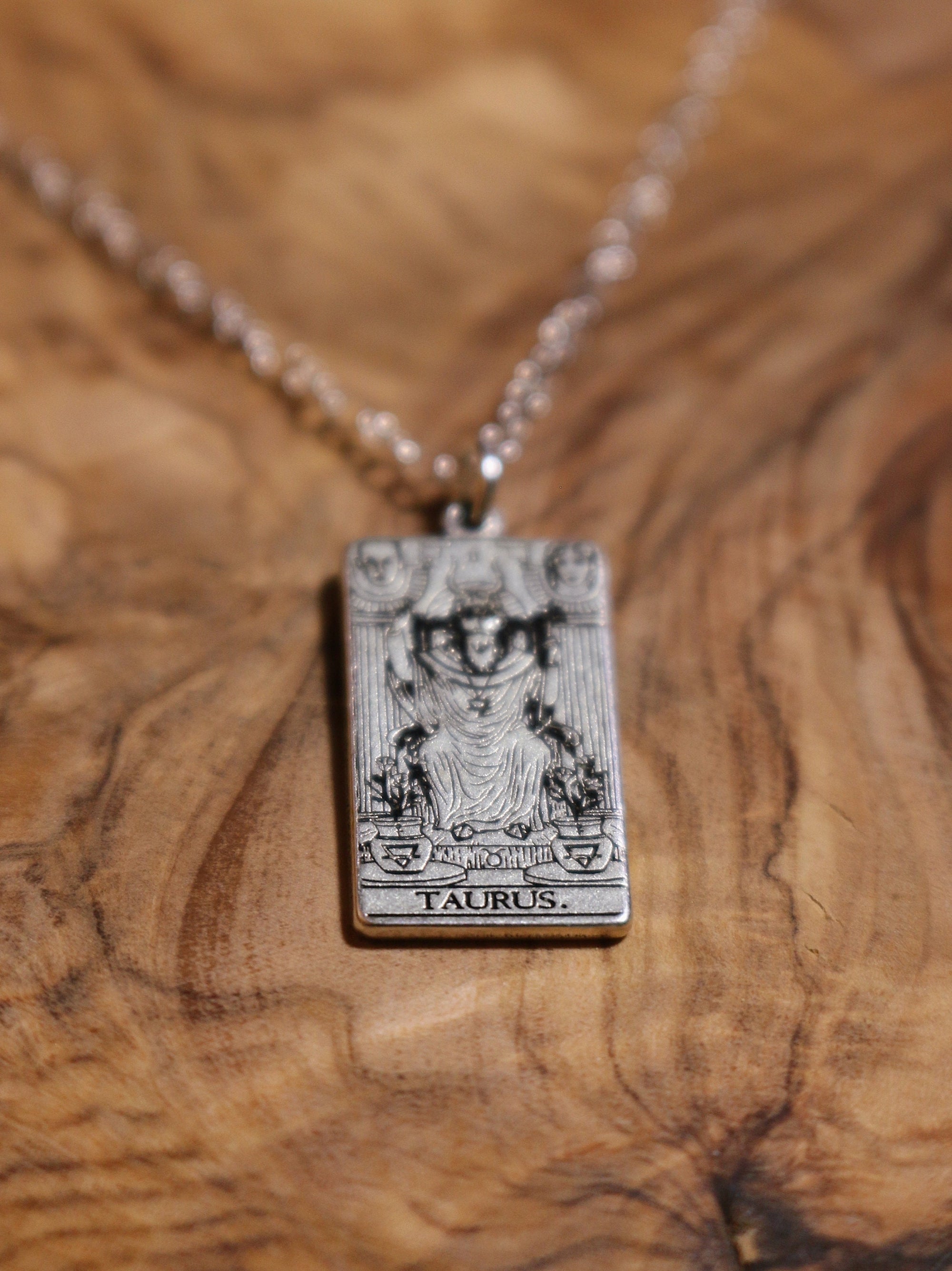 Taurus The Hierophant Tarot Card Inspired Zodiac Necklace - Sterling Silver