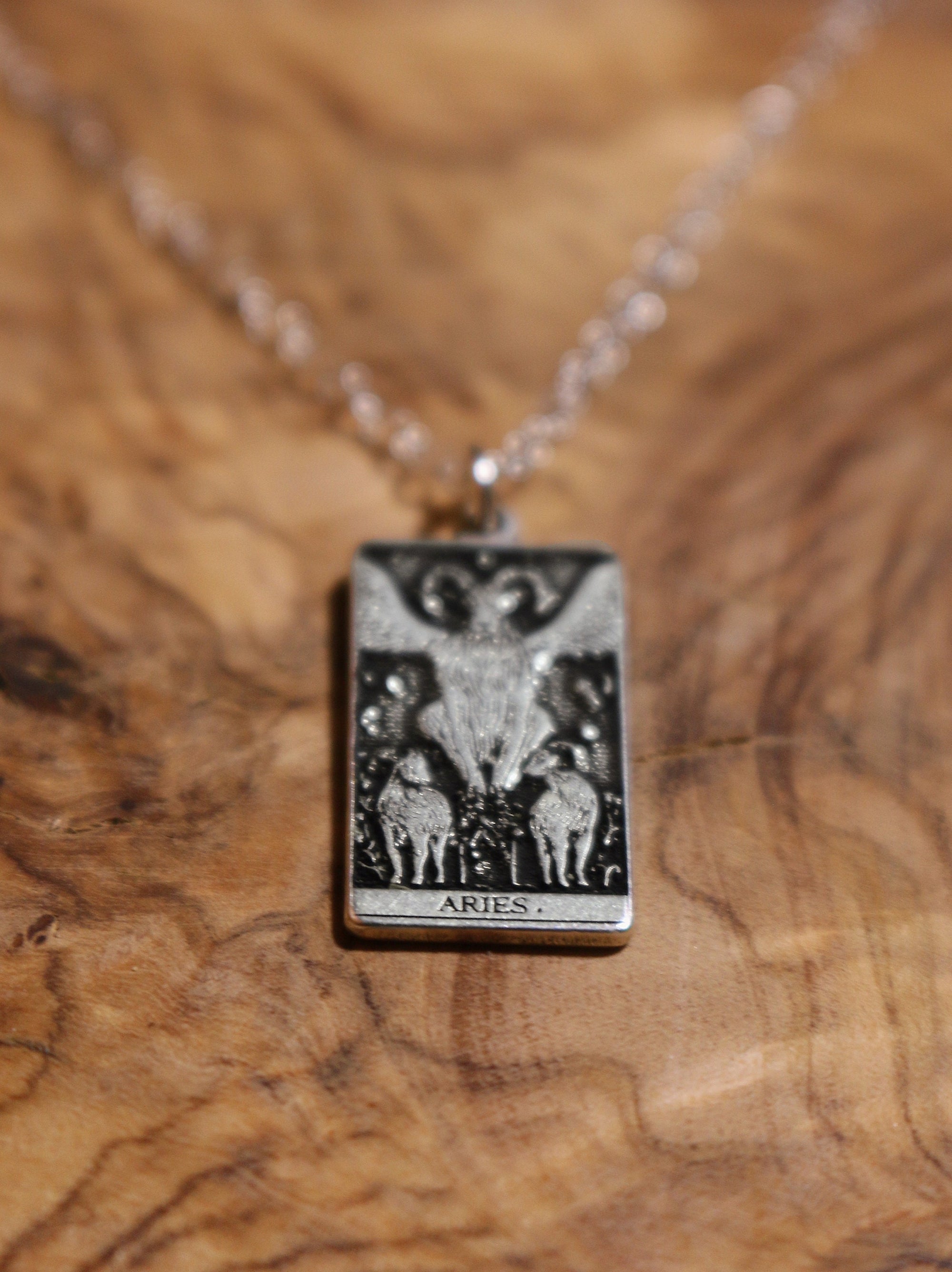 Aries The Devil Tarot Card Inspired Zodiac Necklace - Sterling Silver