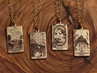 12 ZODIACS: Gold Tarot Card Inspired Zodiac Necklace | Best Friend Gift | Tarot Card Necklace | Celestial Mystic Jewelry | Occult Necklace