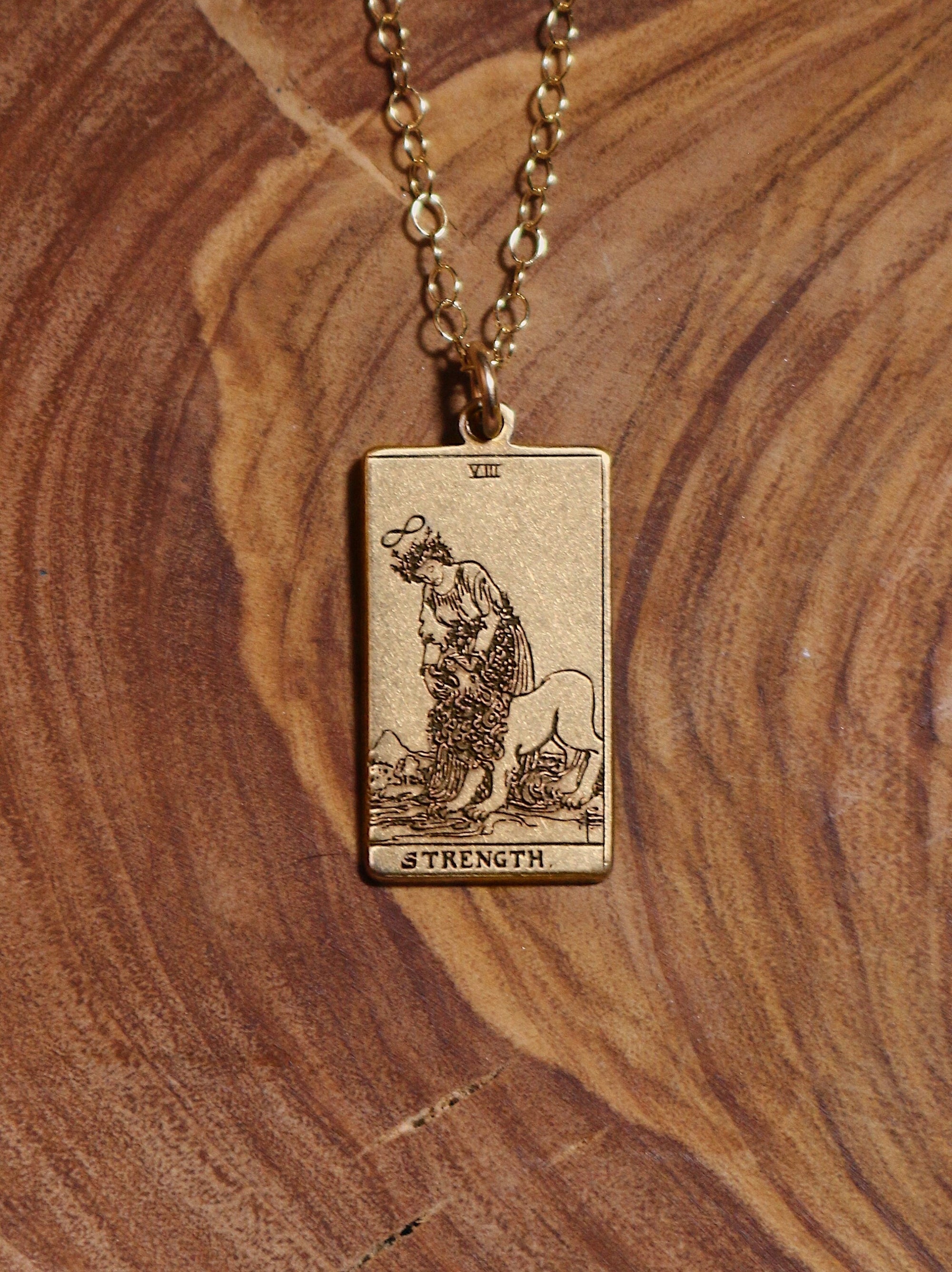Strength Tarot Card Necklace - Gold Filled