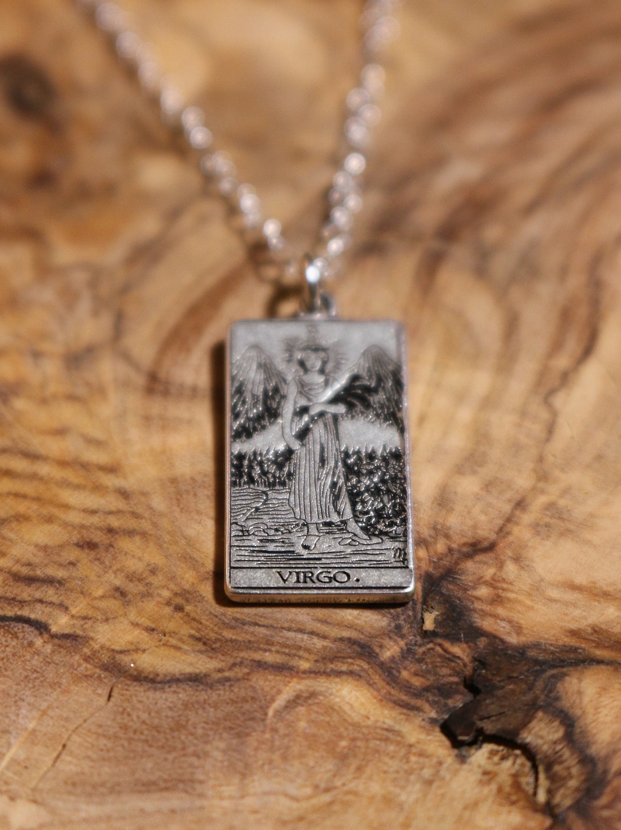 Virgo Temperance Tarot Card Inspired Zodiac Necklace - Sterling Silver