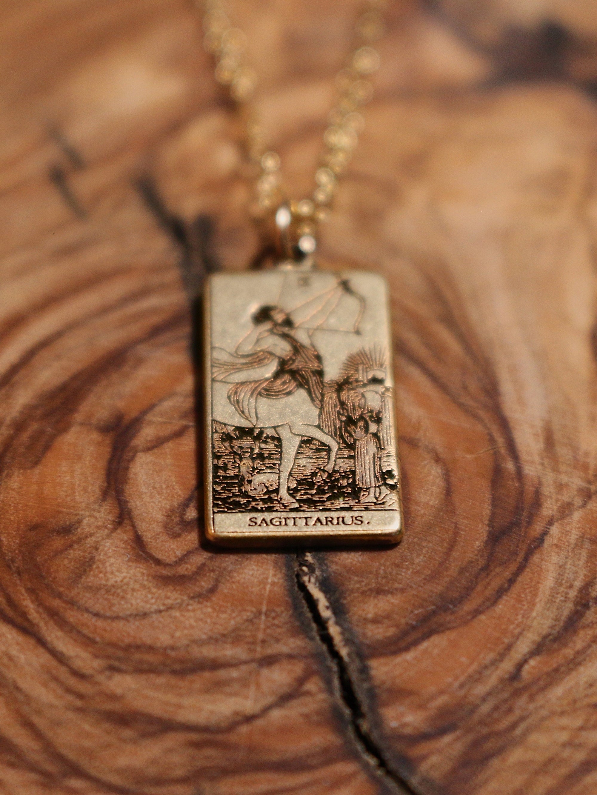 Sagittarius Death Tarot Card Inspired Zodiac Necklace - Gold Filled