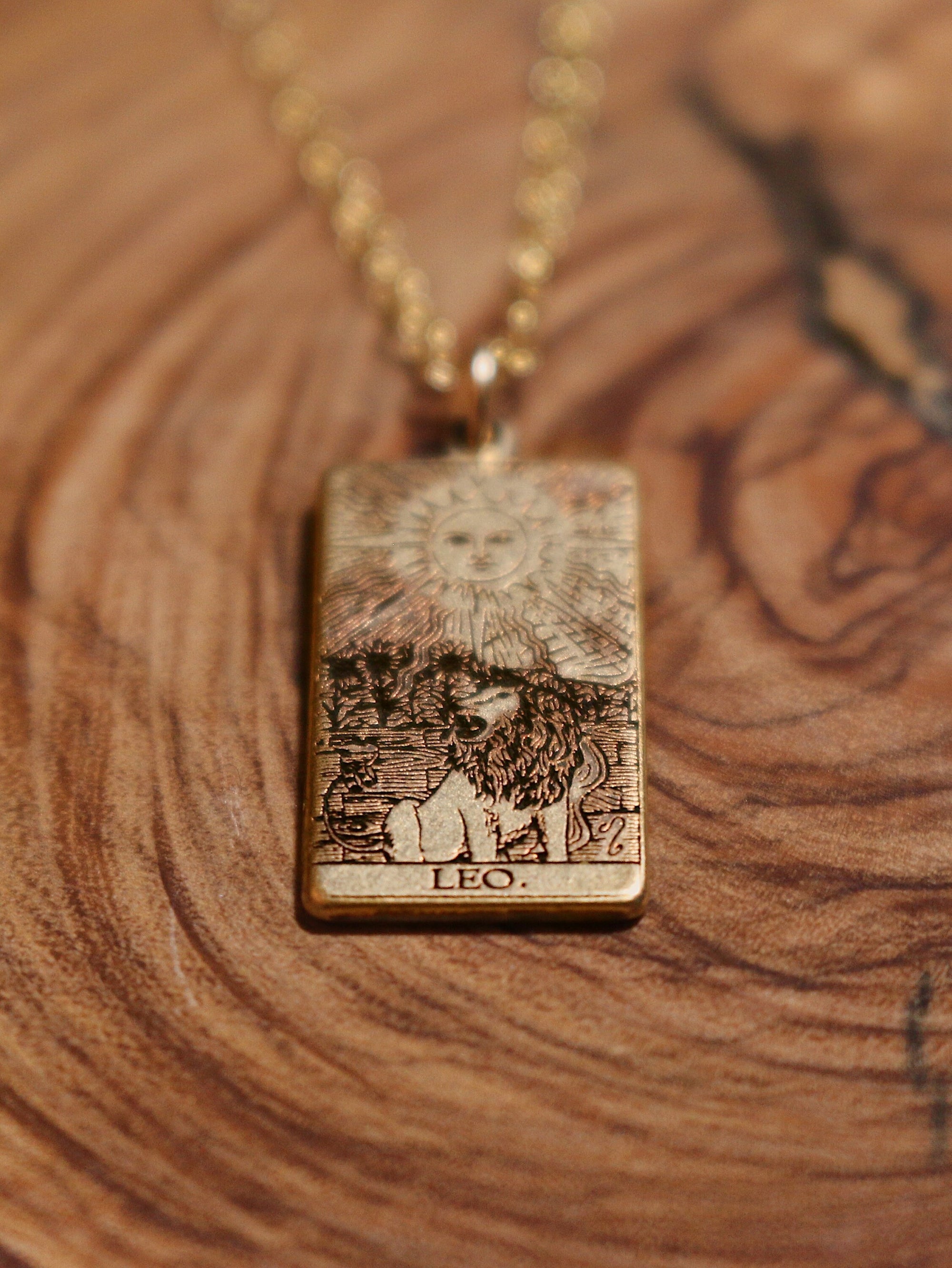 Leo The Sun Tarot Card Inspired Zodiac Necklace - Gold Filled