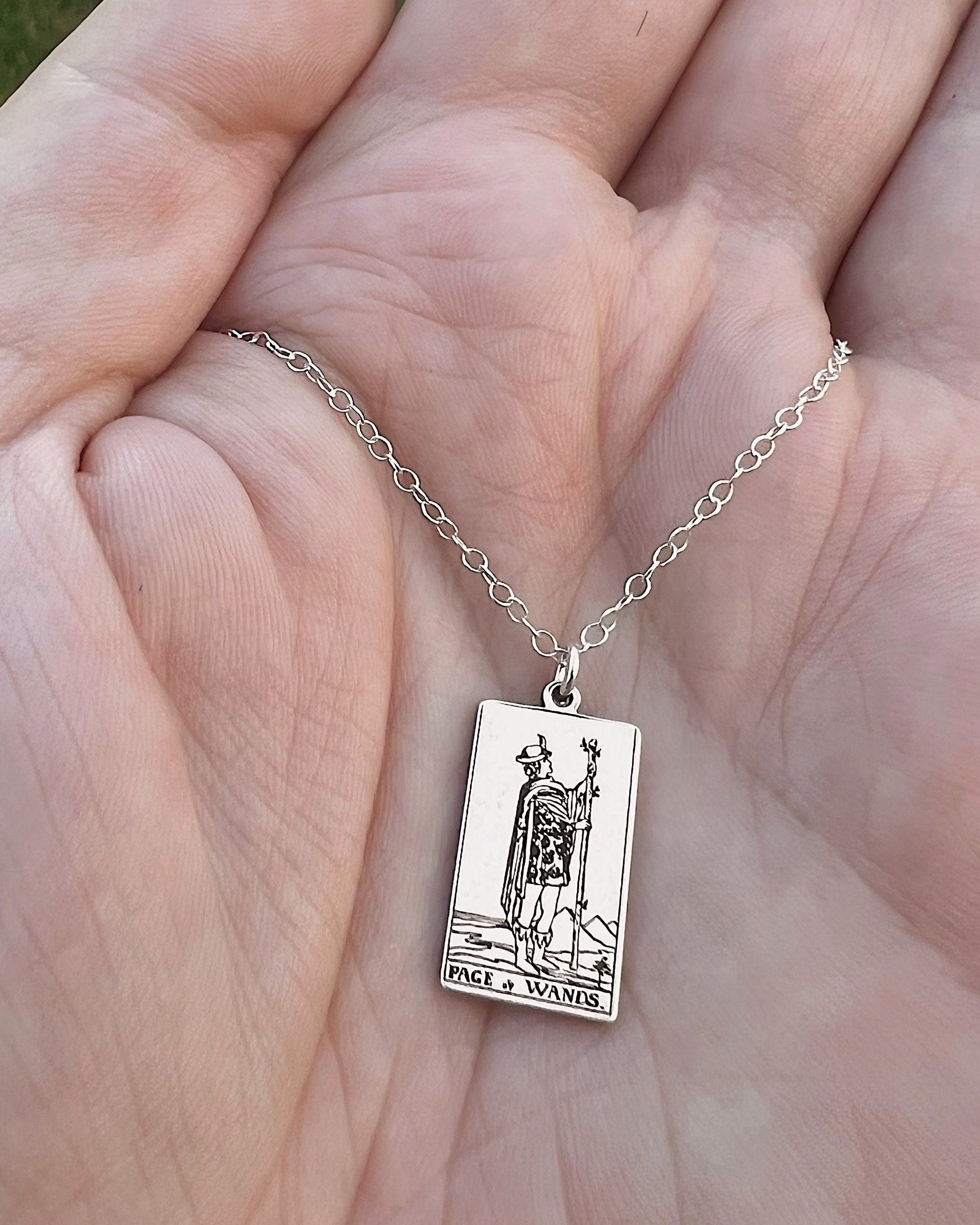 Page of Wands Tarot Card Necklace - Sterling Silver