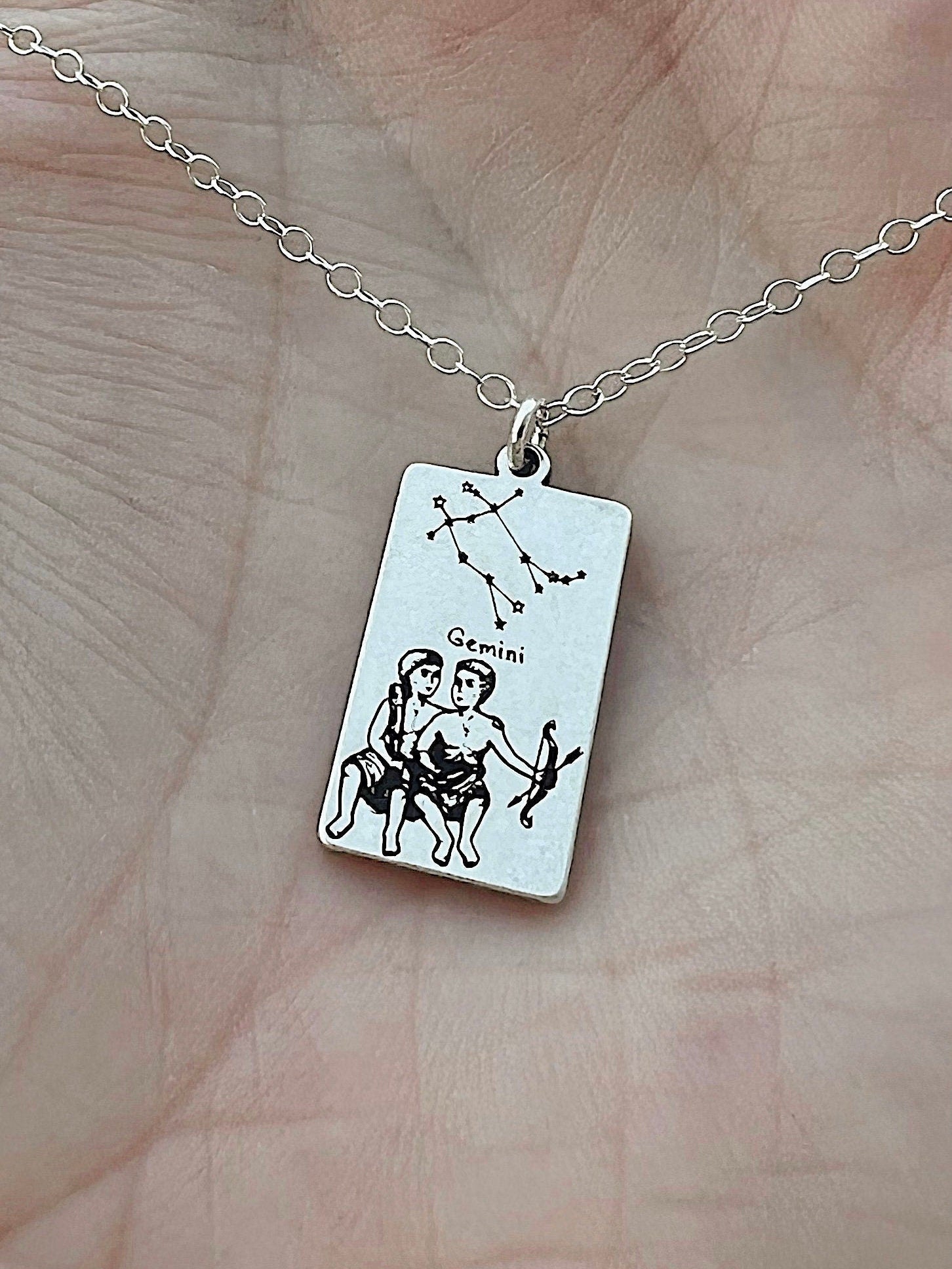 Gemini Zodiac Sign Necklace - Sterling Silver
