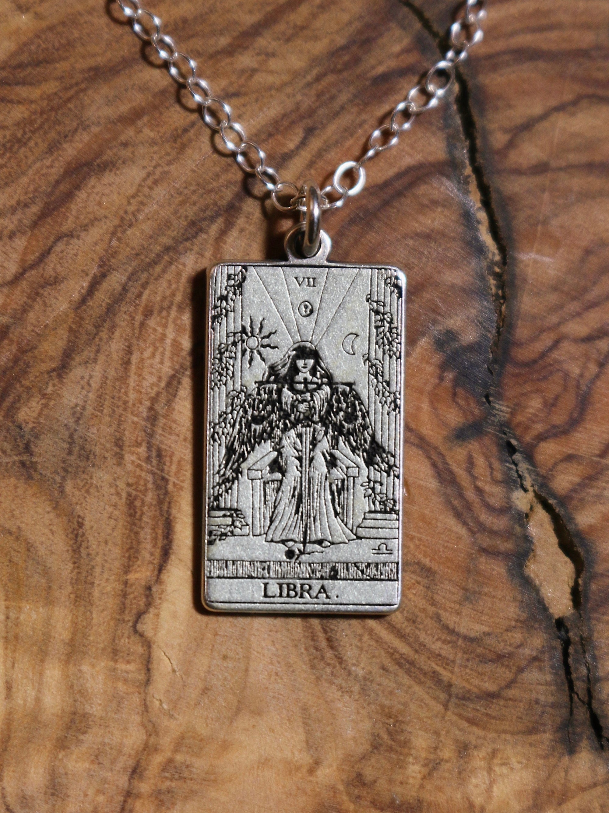 Libra Justice Tarot Card Inspired Zodiac Necklace - Sterling Silver