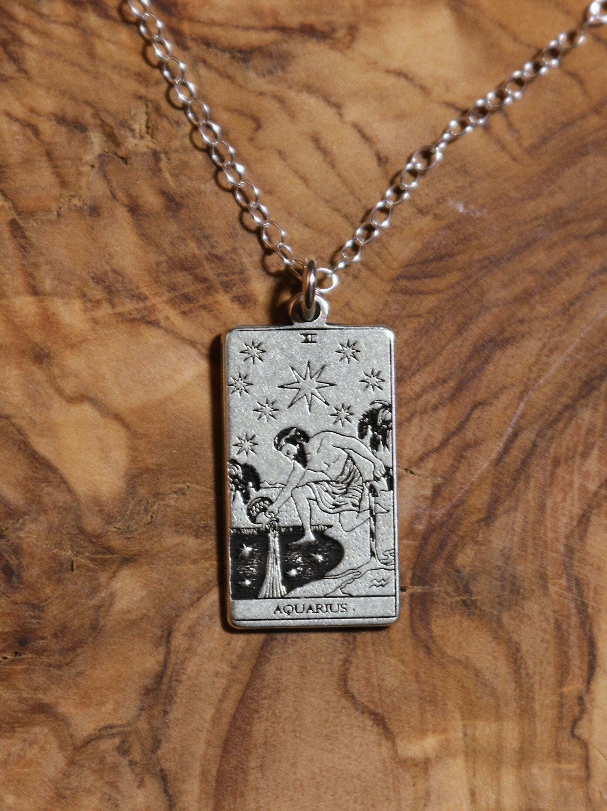 Aquarius The Star Tarot Card Inspired Zodiac Necklace - Sterling Silver