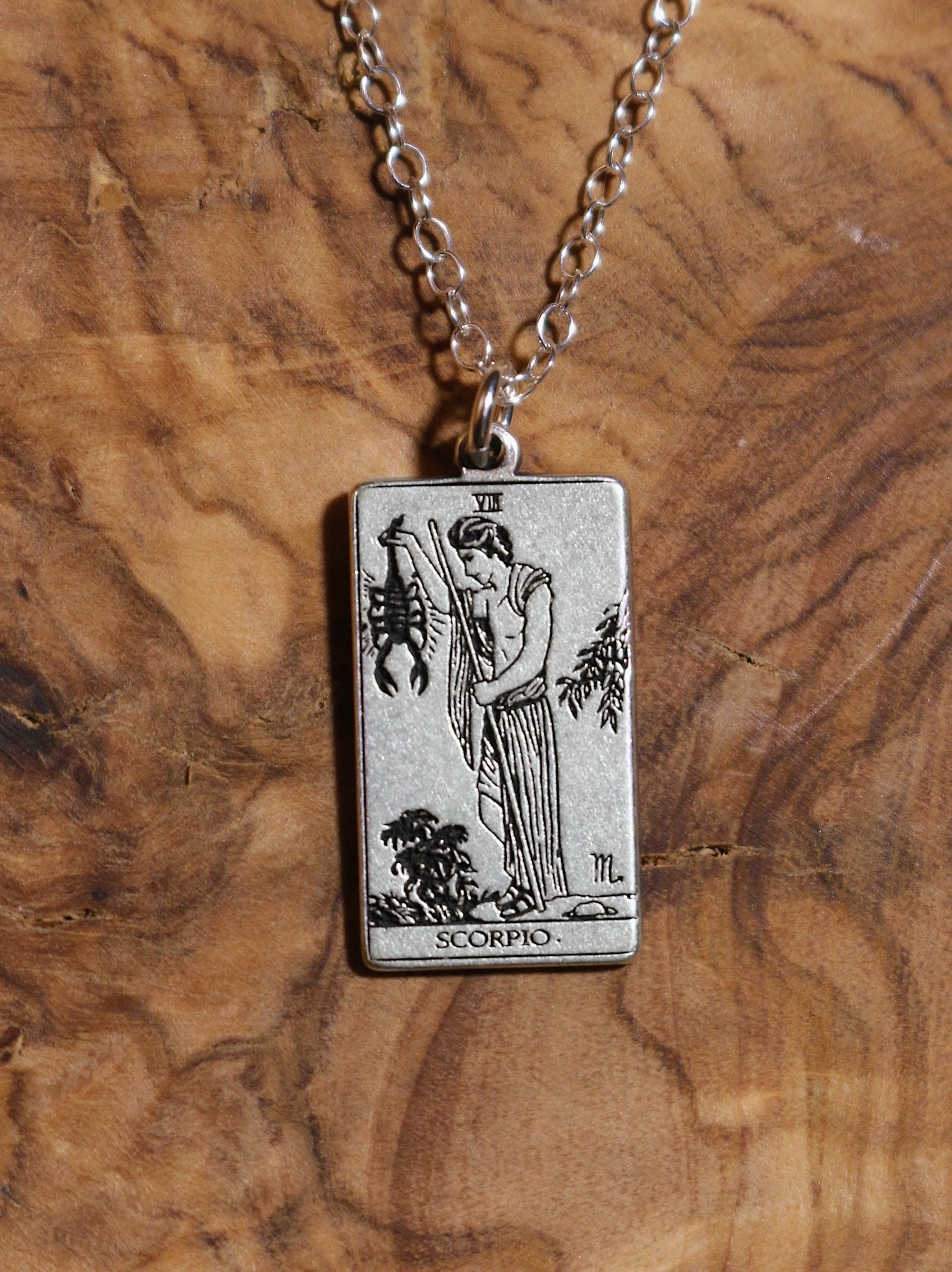 Scorpio The Hermit Tarot Card Inspired Zodiac Necklace - Sterling Silver