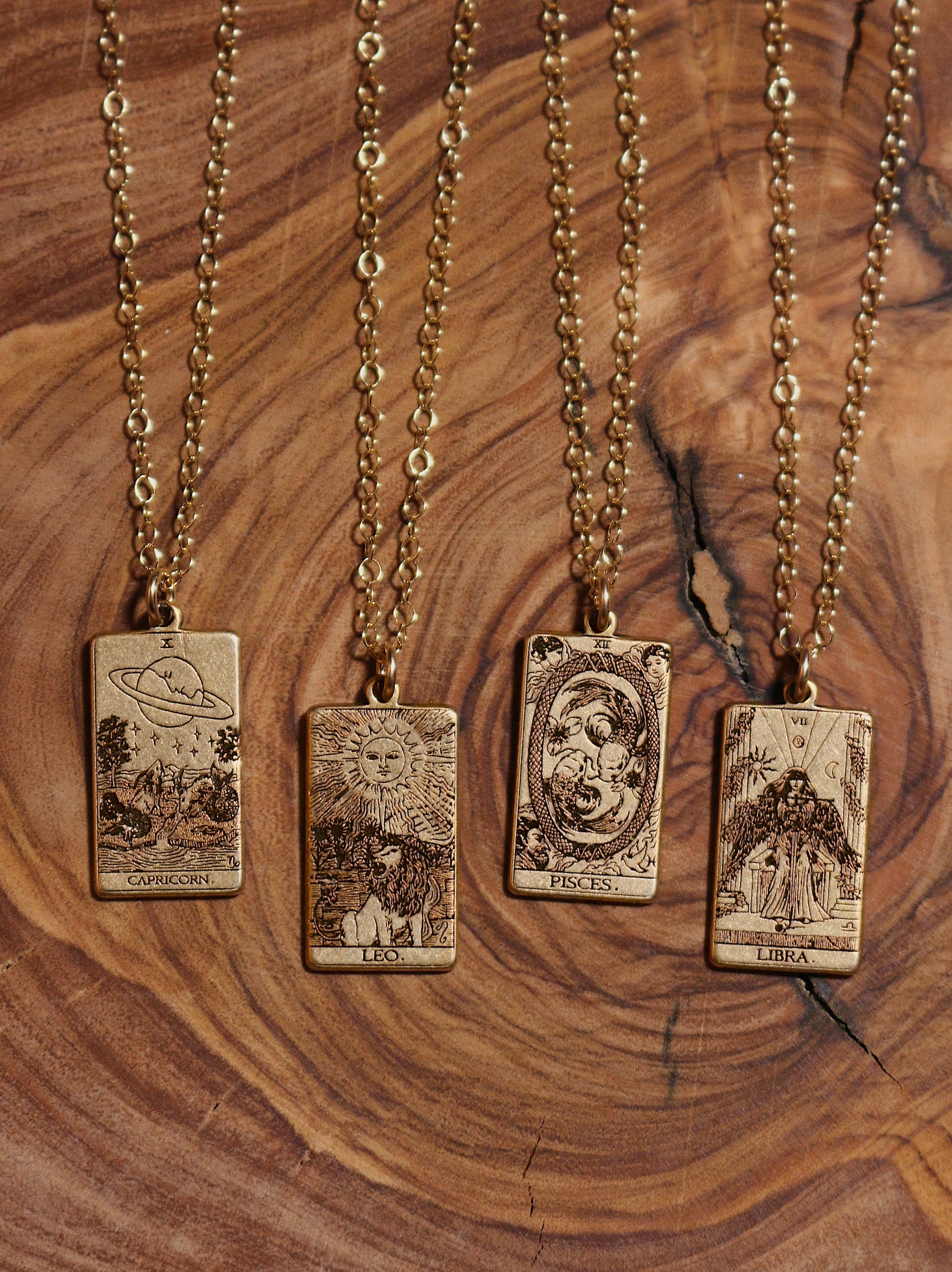 12 ZODIACS: Gold Tarot Card Inspired Zodiac Necklace | Best Friend Gift | Tarot Card Necklace | Celestial Mystic Jewelry | Occult Necklace