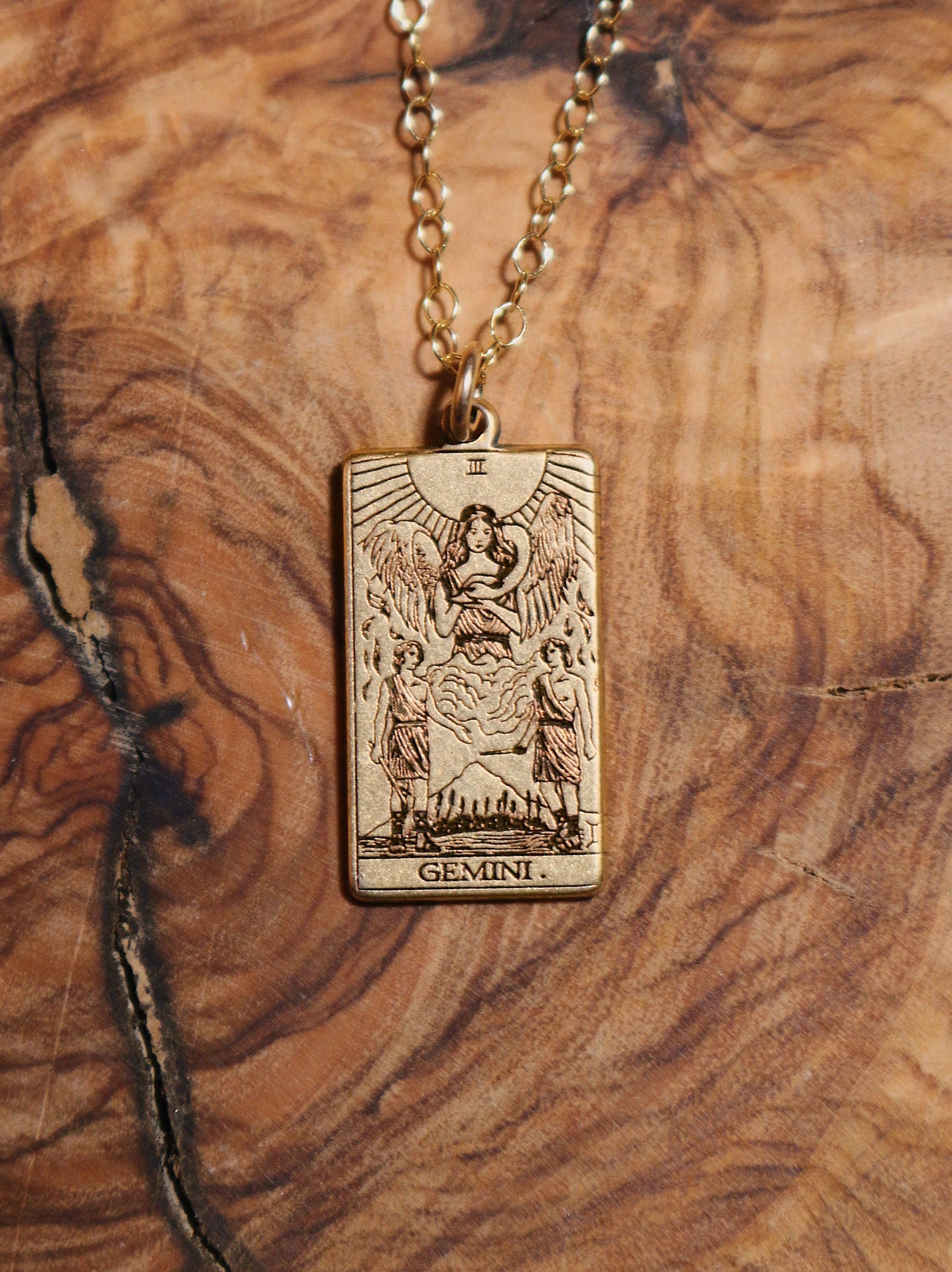 12 ZODIACS: Gold Tarot Card Inspired Zodiac Necklace | Best Friend Gift | Tarot Card Necklace | Celestial Mystic Jewelry | Occult Necklace