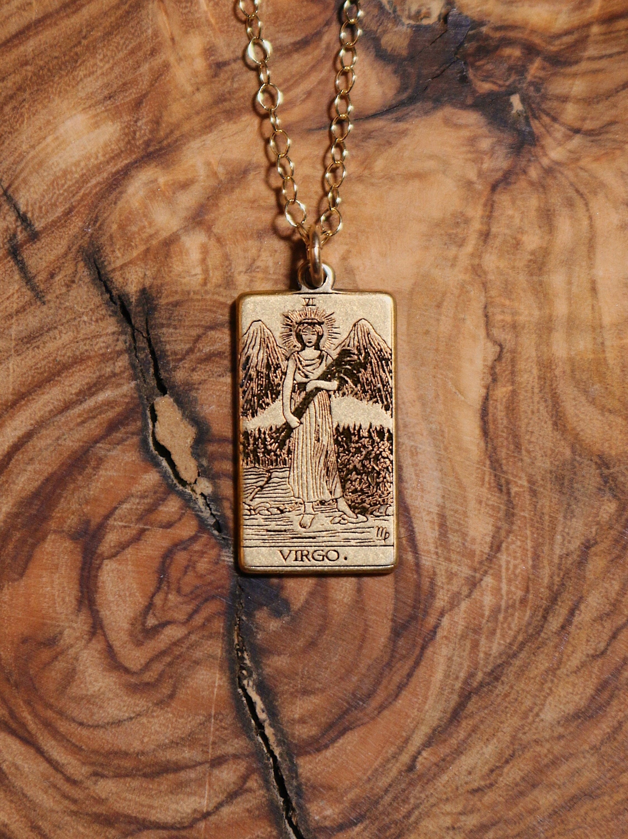 Virgo Temperance Tarot Card Inspired Zodiac Necklace - Gold Filled