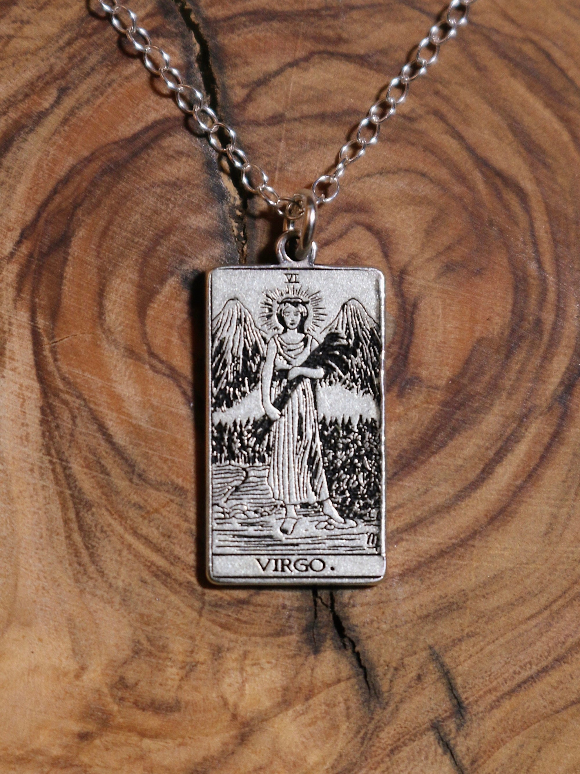 Virgo Temperance Tarot Card Inspired Zodiac Necklace - Sterling Silver