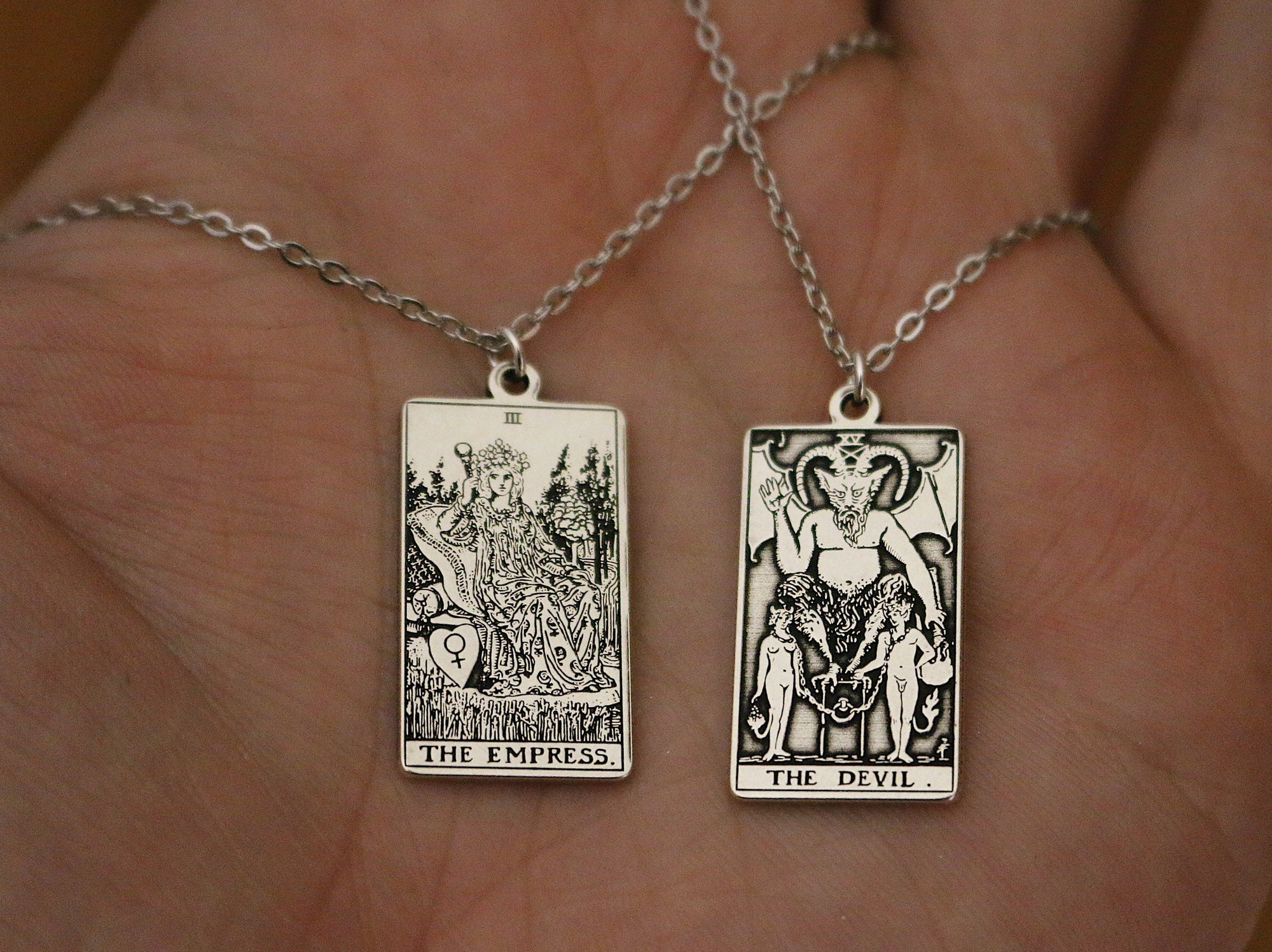 22 CARDS: Large Tarot Card Necklace | Best Friend Birthday Gift | Sterling Silver Tarot Card Necklace | Celestial Mystic Witch Jewelry