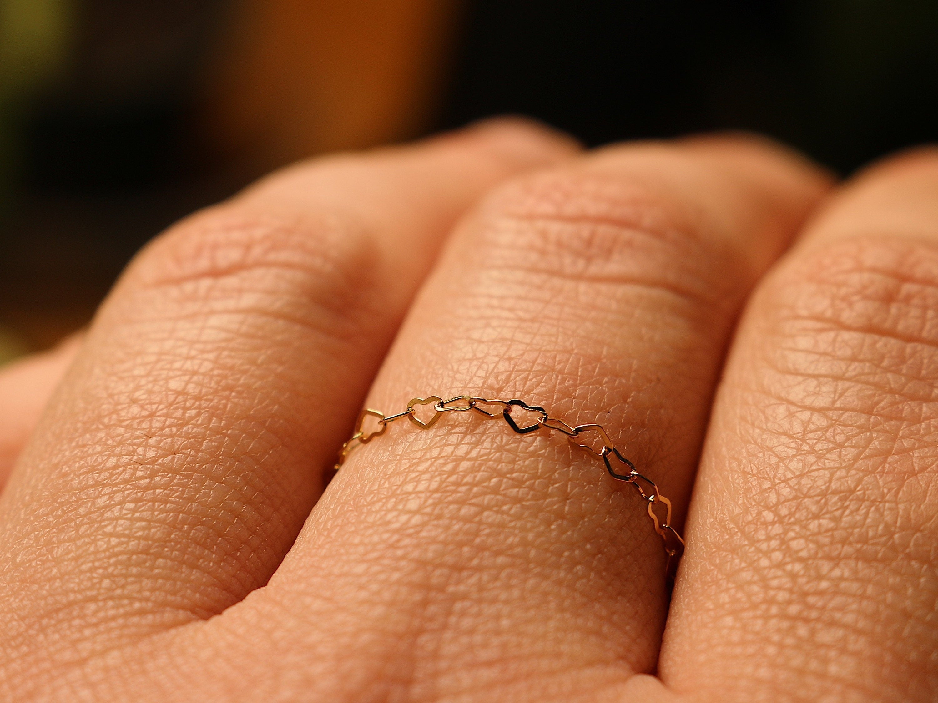 Valentines Day Ring | 14k Gold Chain Ring | Gold Filled Heart Chain Ring | Chain Layering Ring | Dainty Gold Jewelry | Everyday Ring for Her